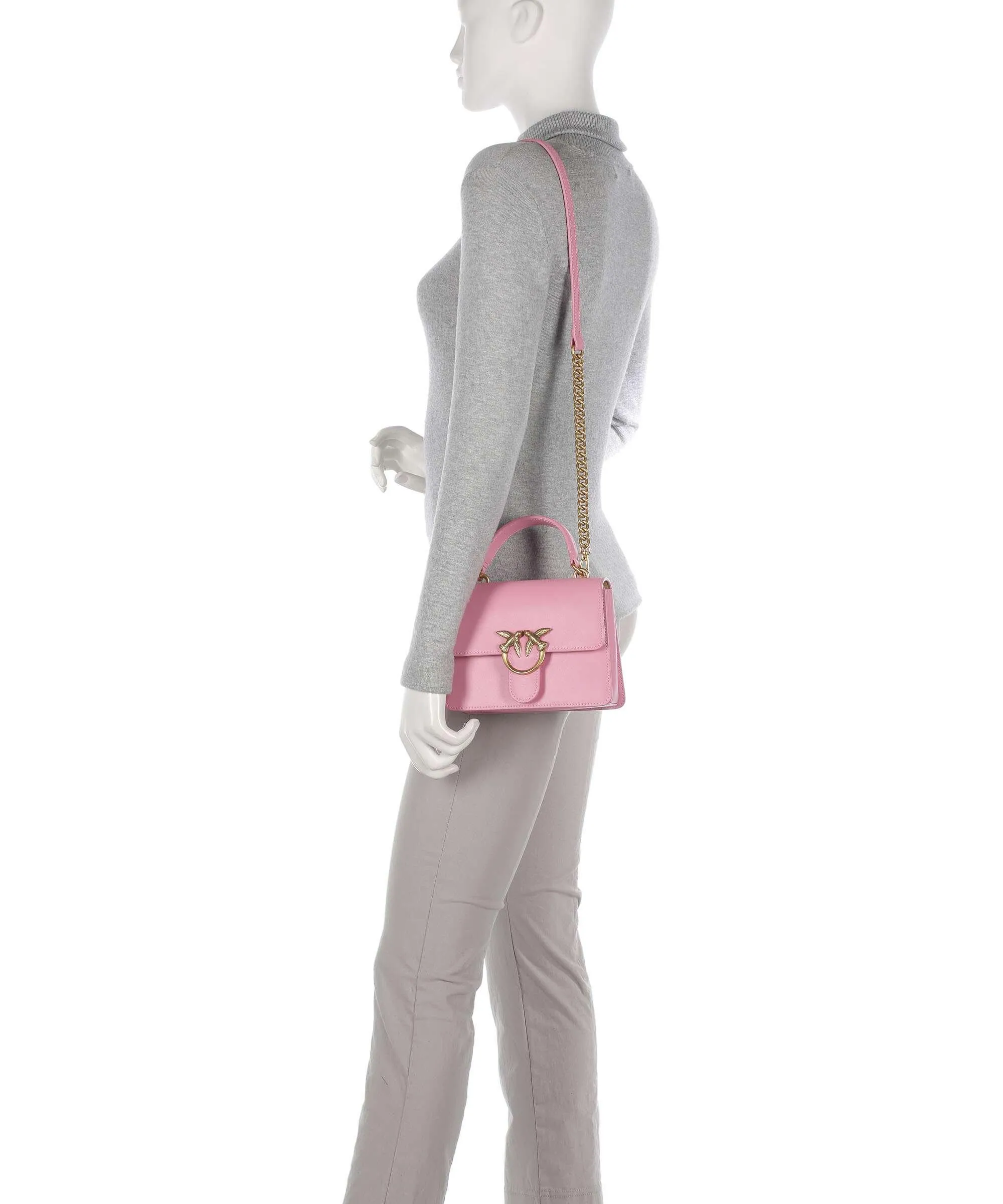  Pinko Love One Mini Borsa a tracolla pelle di vacchetta finemente grana rosa  