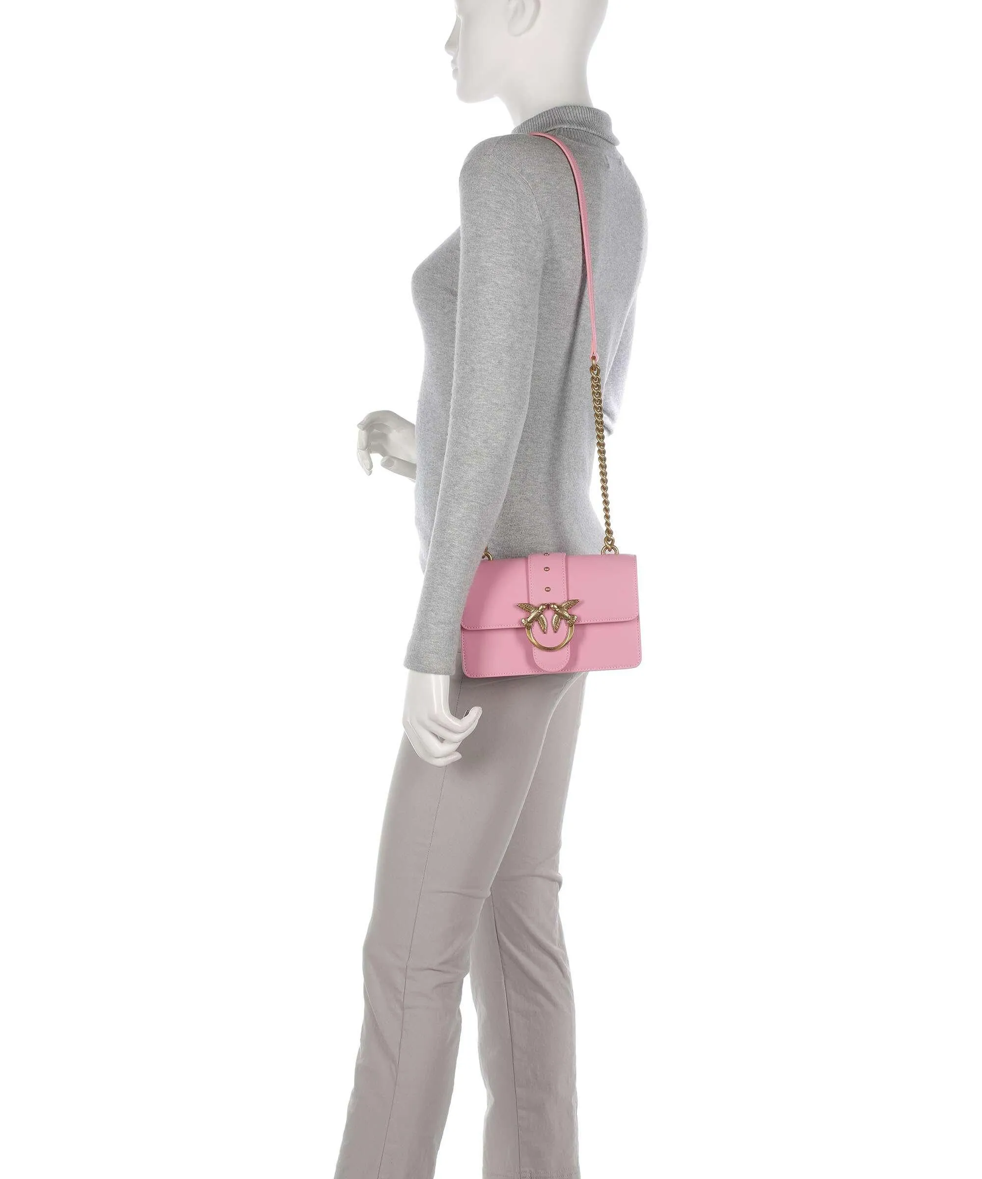  Pinko Love One Mini Borsa a tracolla pelle di vitello finemente grana rosa  