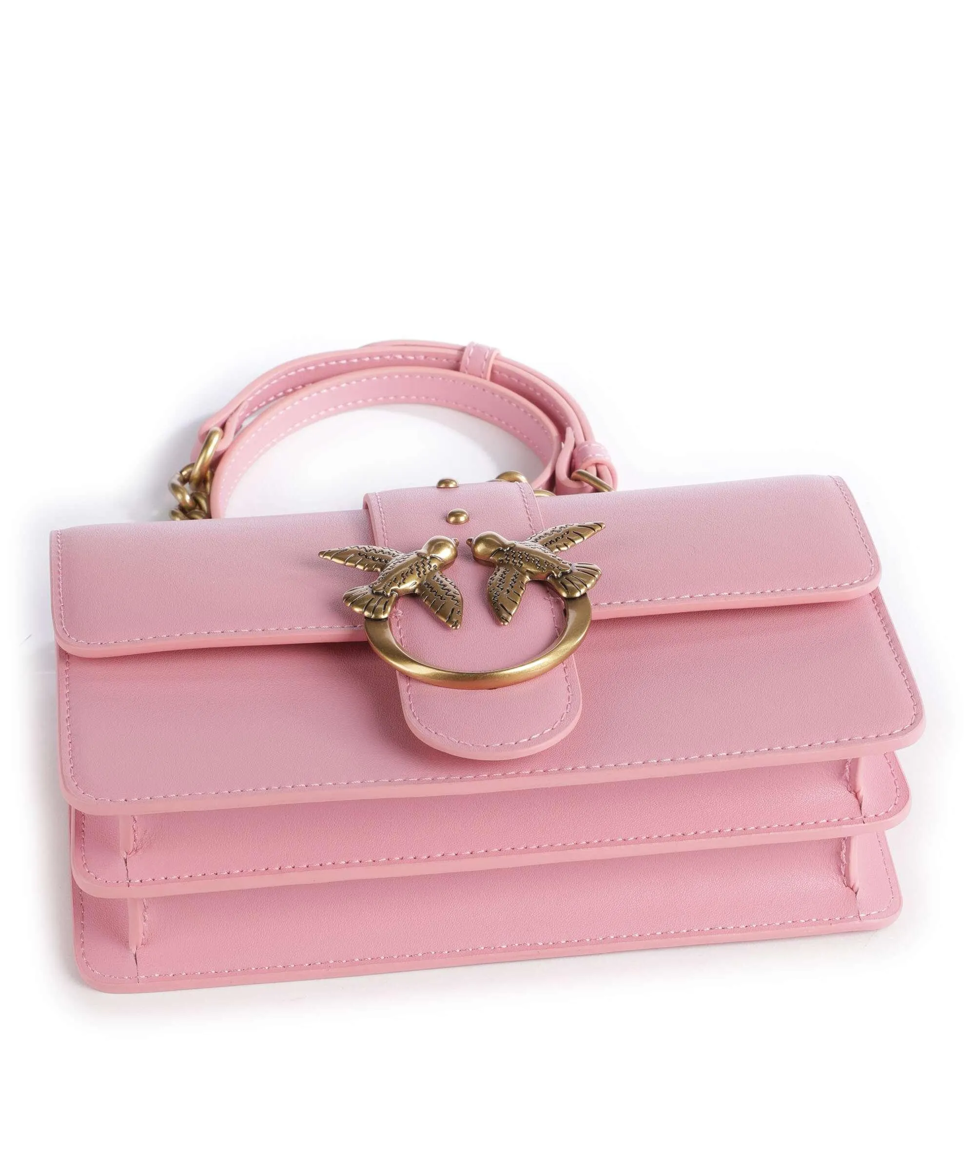  Pinko Love One Mini Borsa a tracolla pelle di vitello finemente grana rosa  