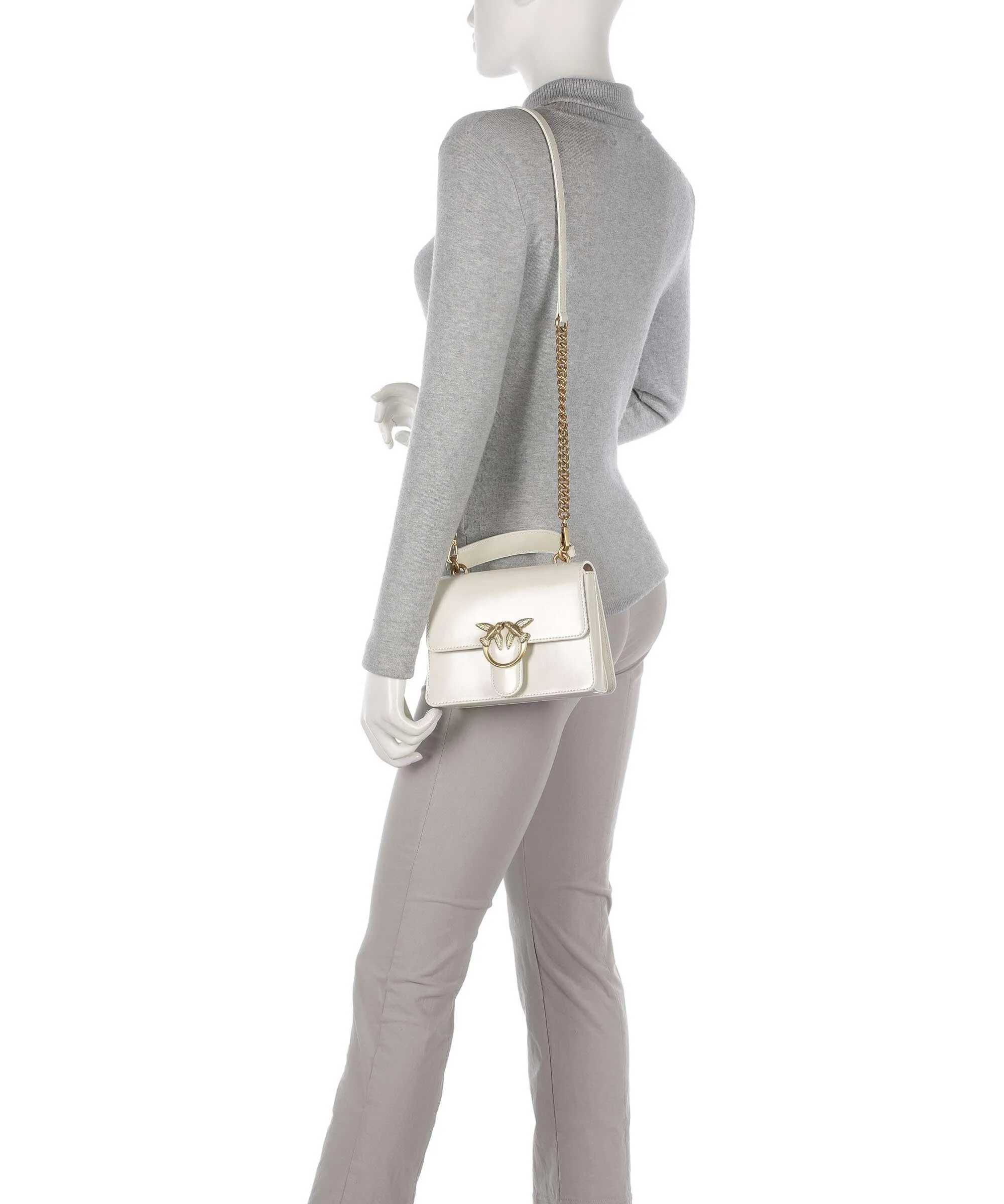  Pinko Love One Mini Borsa a tracolla pelle liscia bianco  