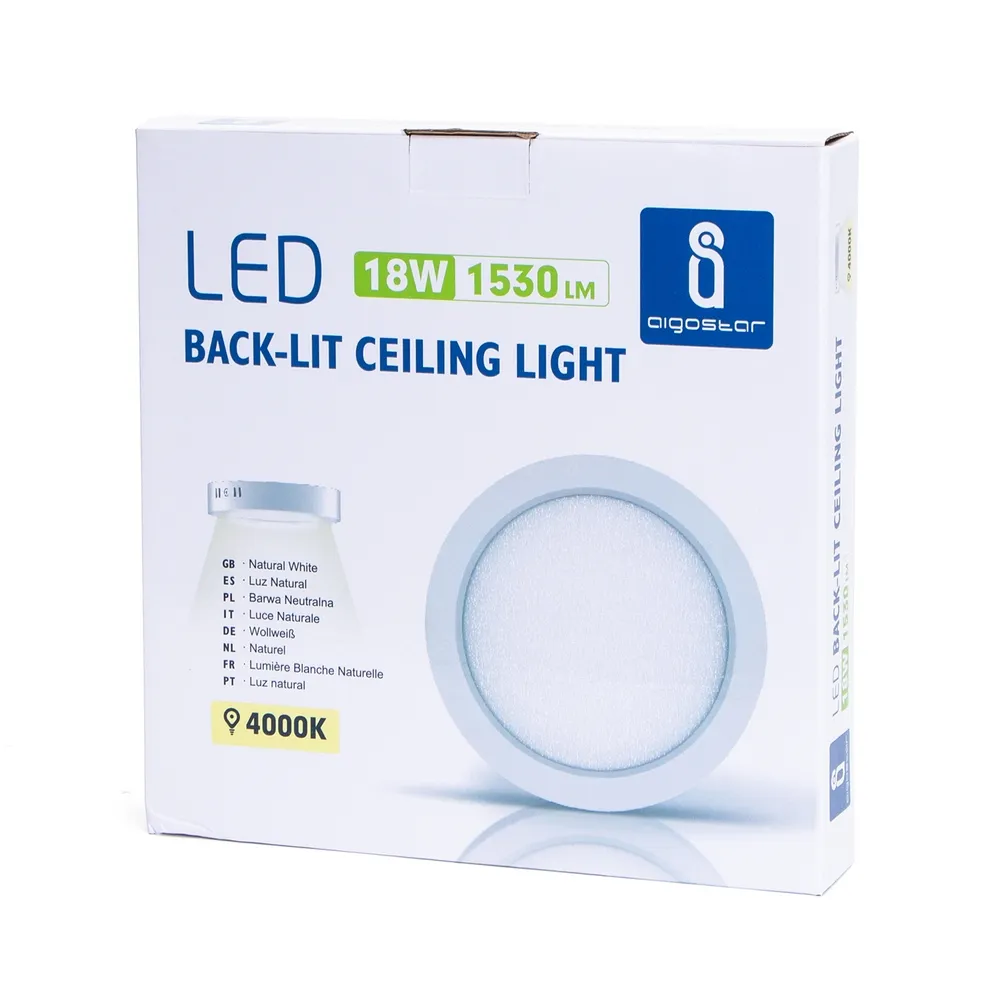 Plafoniera Led slim 18W Bianca Rotonda Bianco neutro 4000K Aigostar