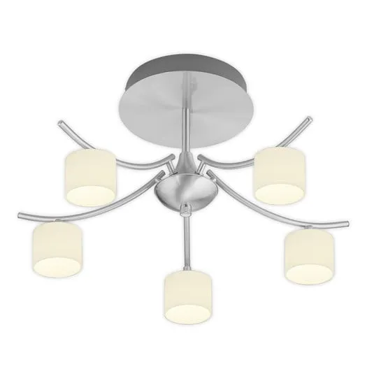 Plafoniera Mila LED, nichel/vetro opalino, a 5 luci