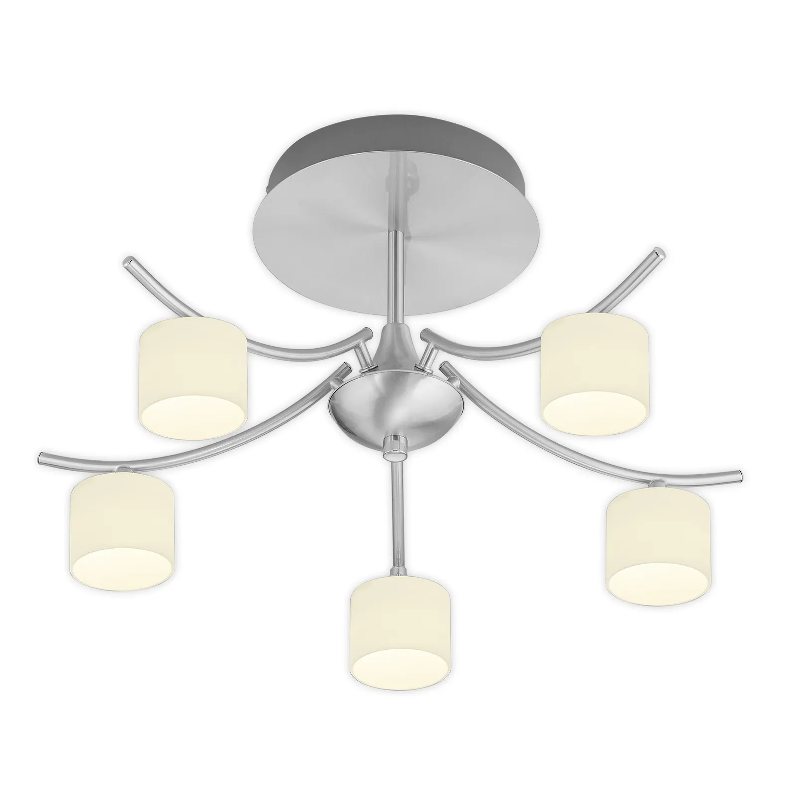 Plafoniera Mila LED, nichel/vetro opalino, a 5 luci