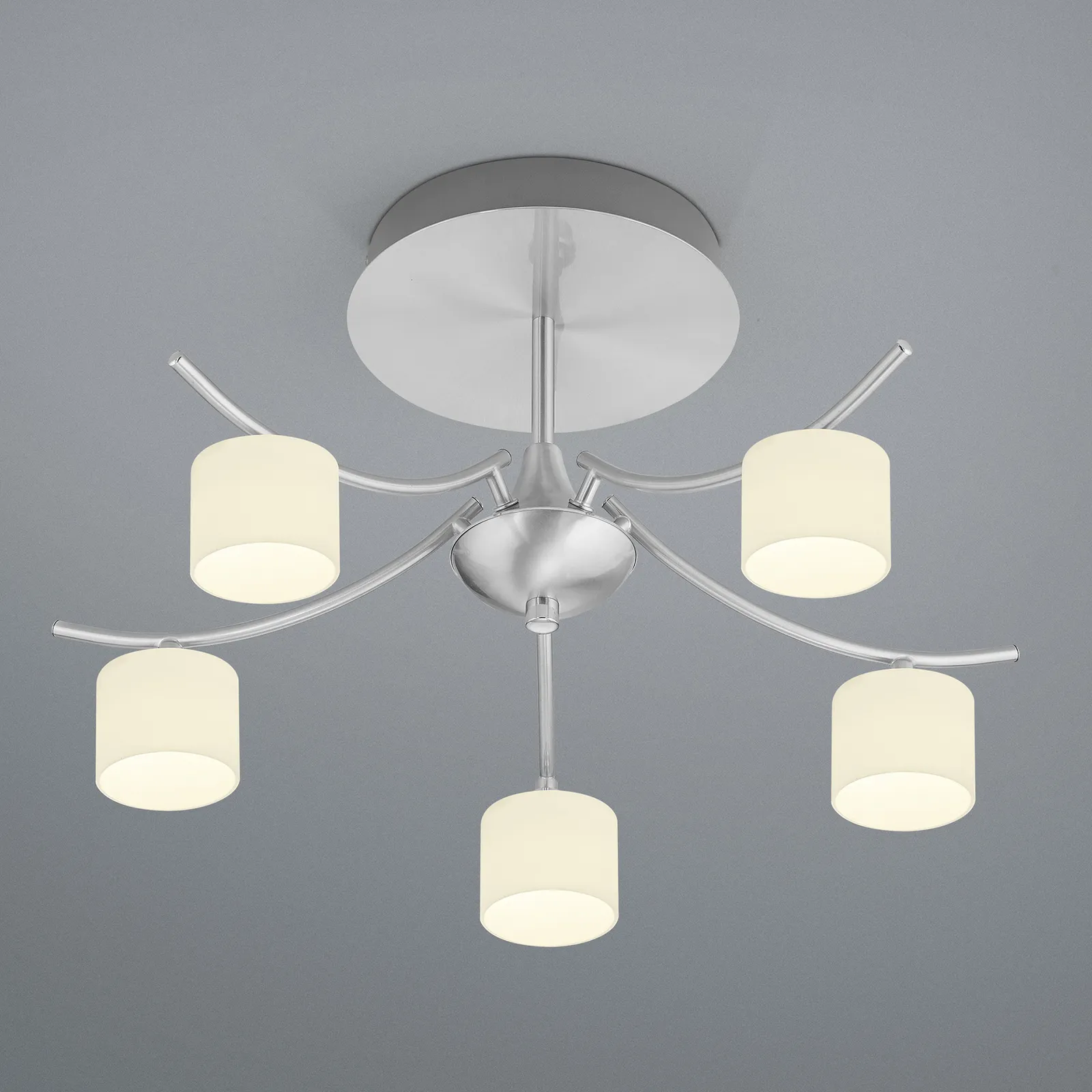 Plafoniera Mila LED, nichel/vetro opalino, a 5 luci
