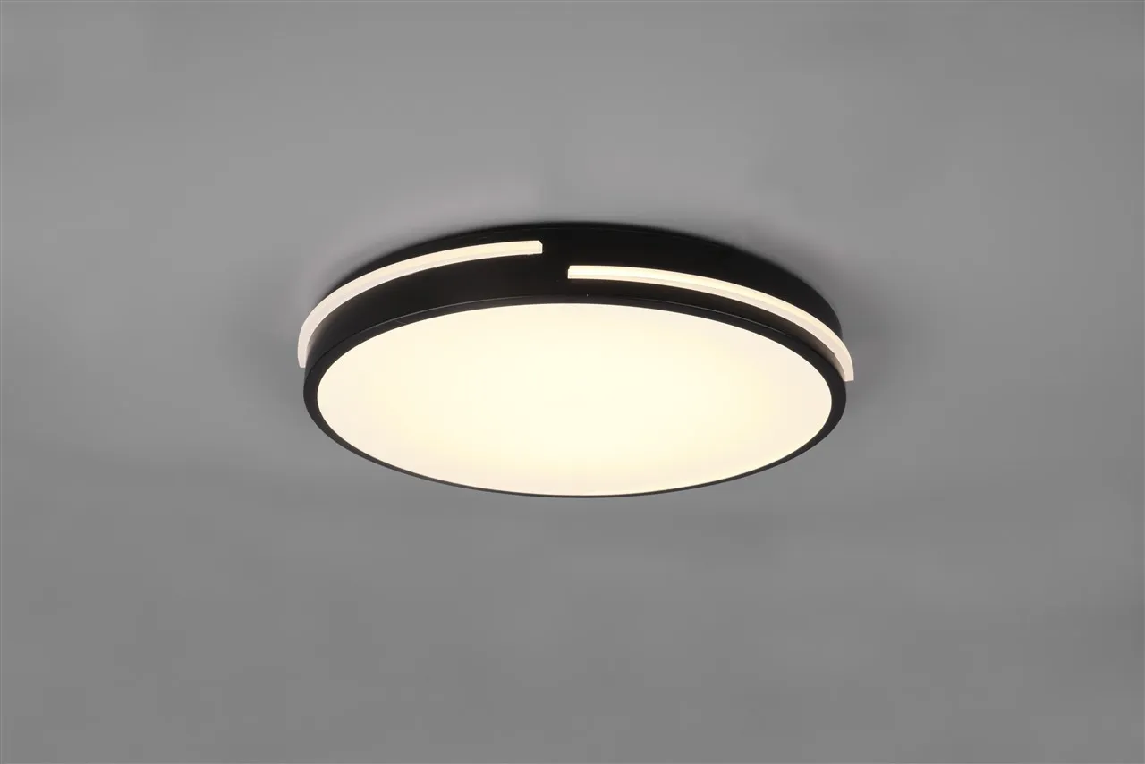 Plafoniera Rotonda Tacoma Nera Led Dimmer Integrato e Cambio Colore 2700k - 6500k Trio Lighting