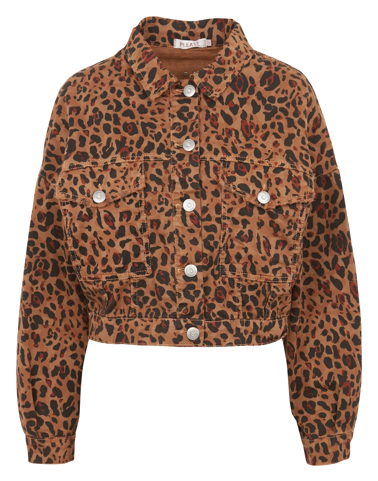  PLEASE   Giacca corta in cotone con motivo leopardato | Marrone