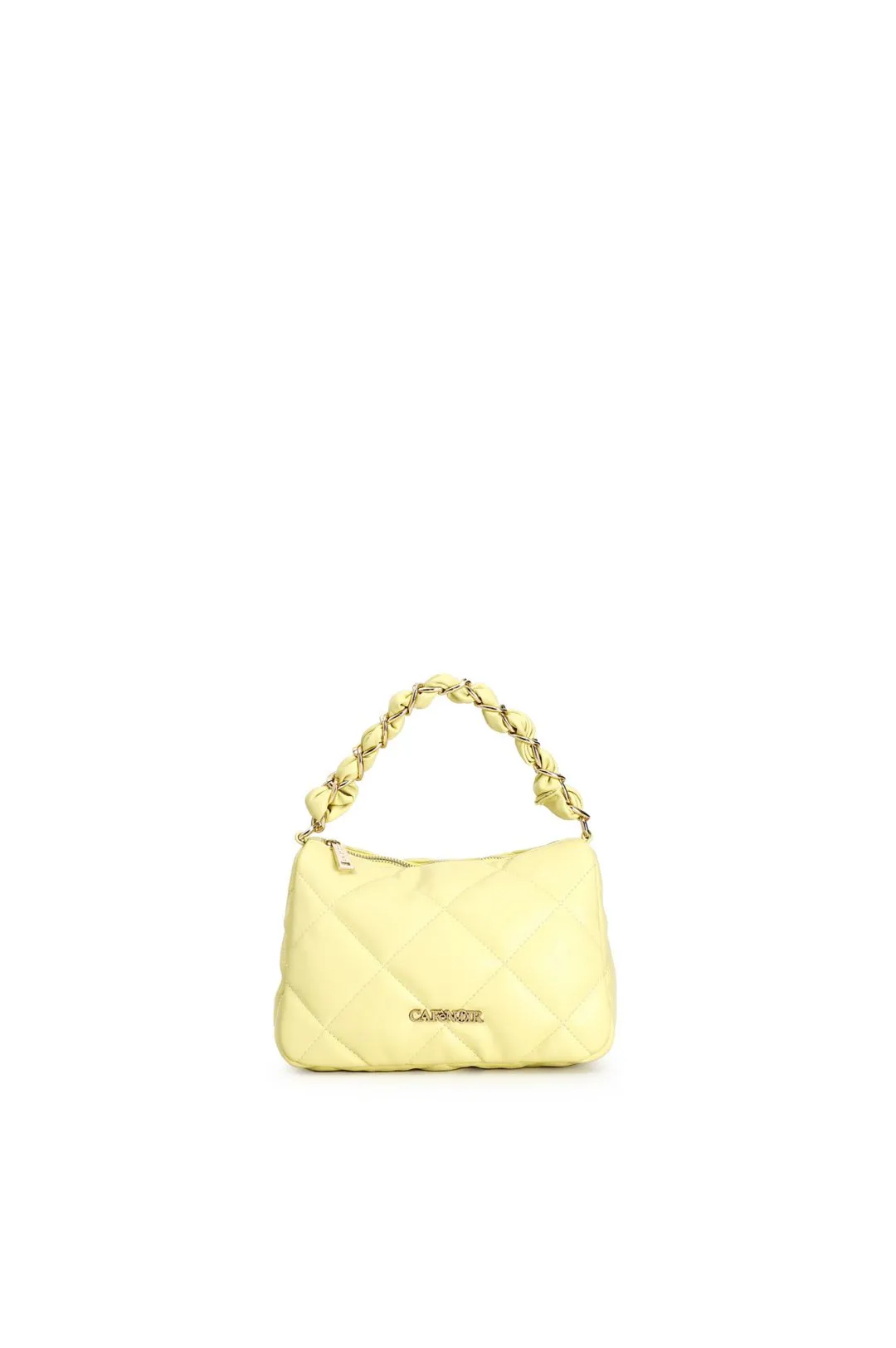 pochette in materiale morbido con trapuntatura romboidale giallo