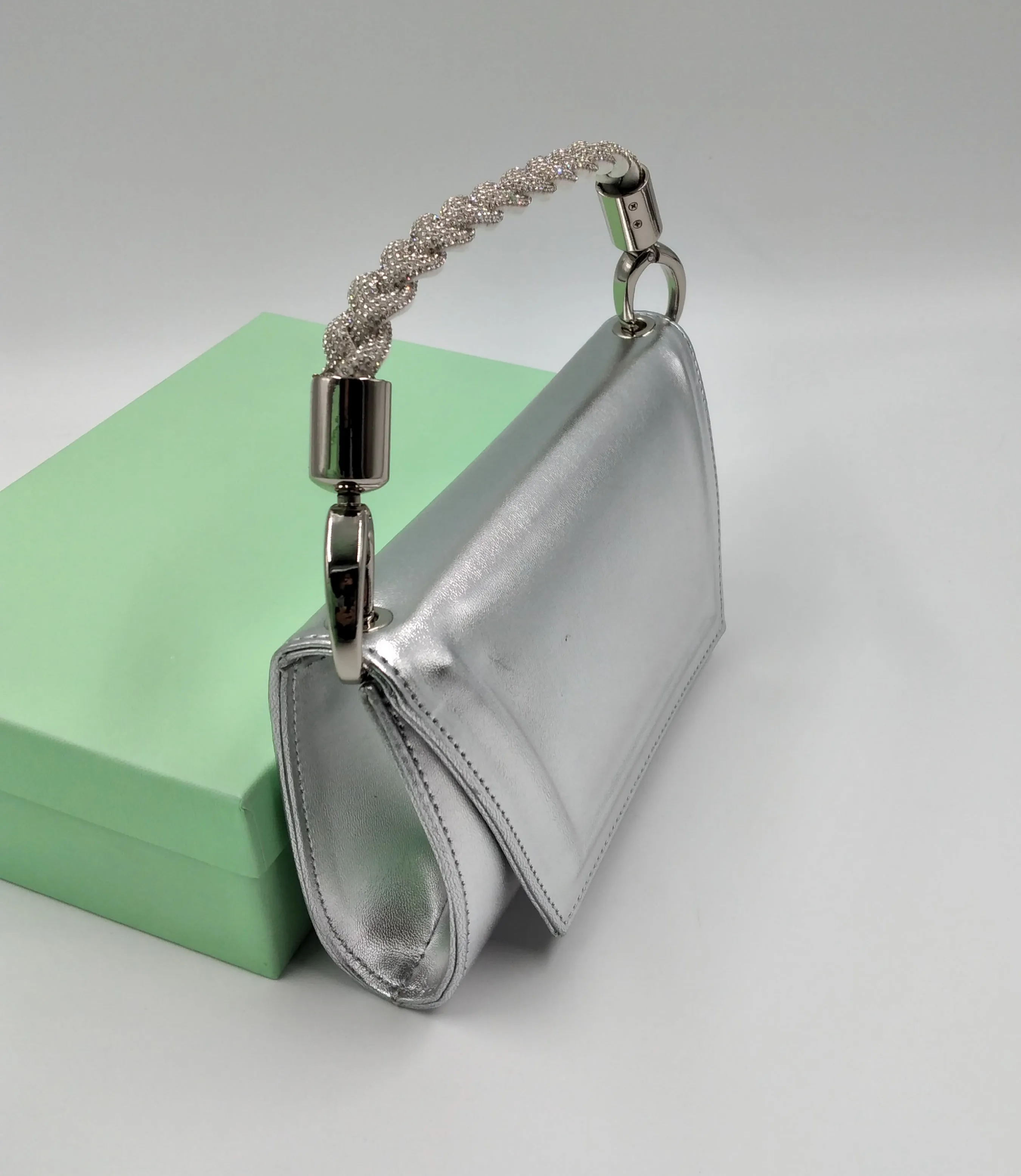 POCHETTE TRECCIA STRASS ARGENTO