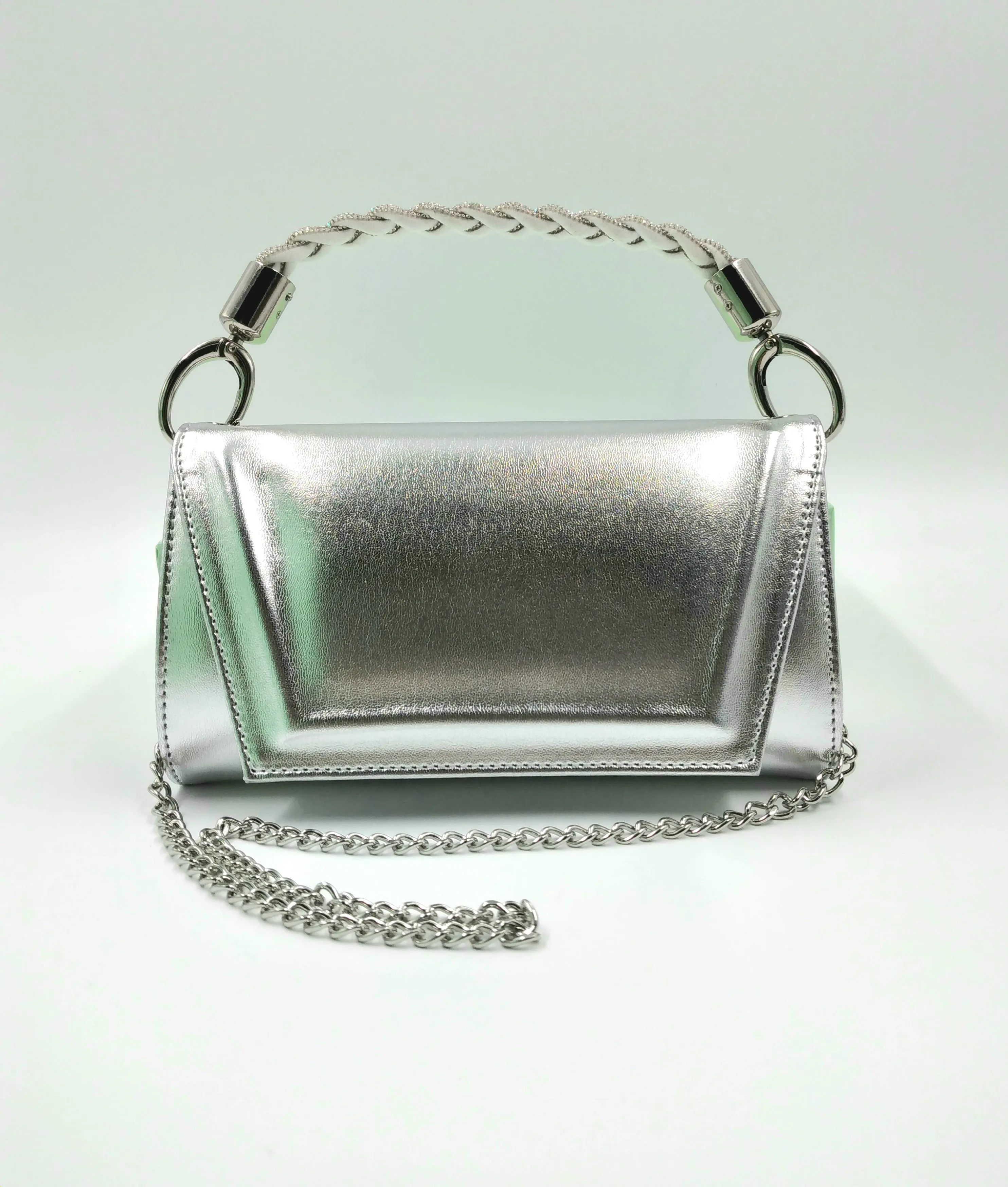 POCHETTE TRECCIA STRASS ARGENTO