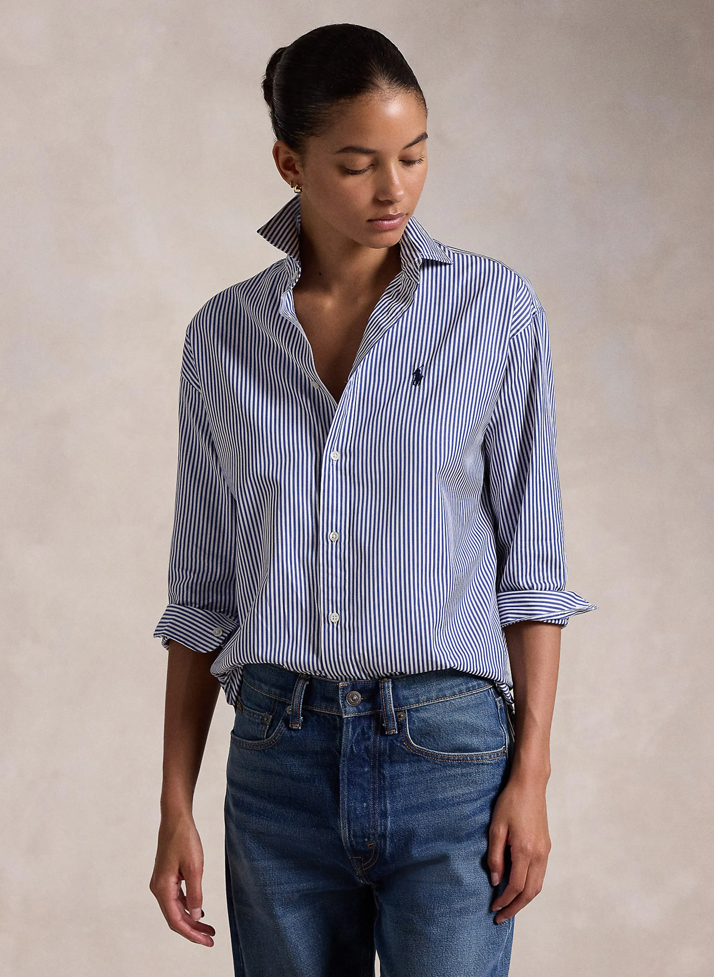  POLO RALPH LAUREN   Camicia diritta a collo polo in cotone a righe | Blu