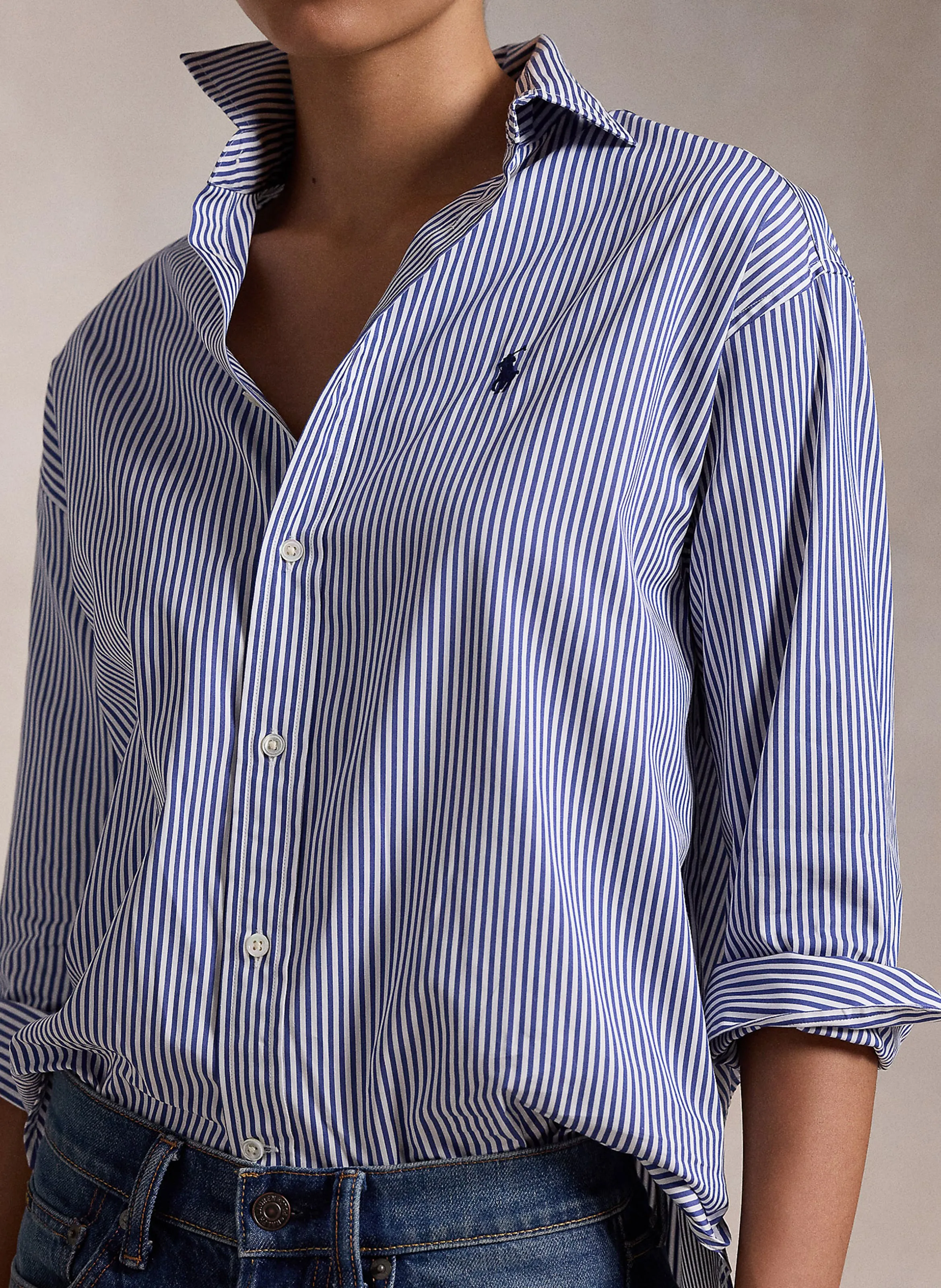  POLO RALPH LAUREN   Camicia diritta a collo polo in cotone a righe | Blu
