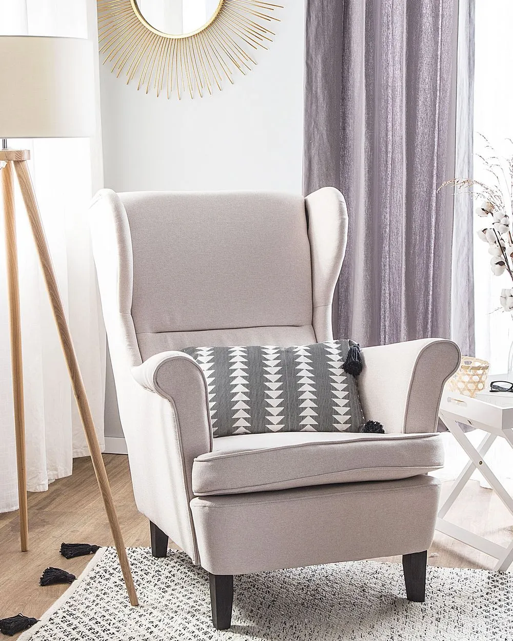 Poltrona Wingback ABSON Tessuto Beige chiaro
