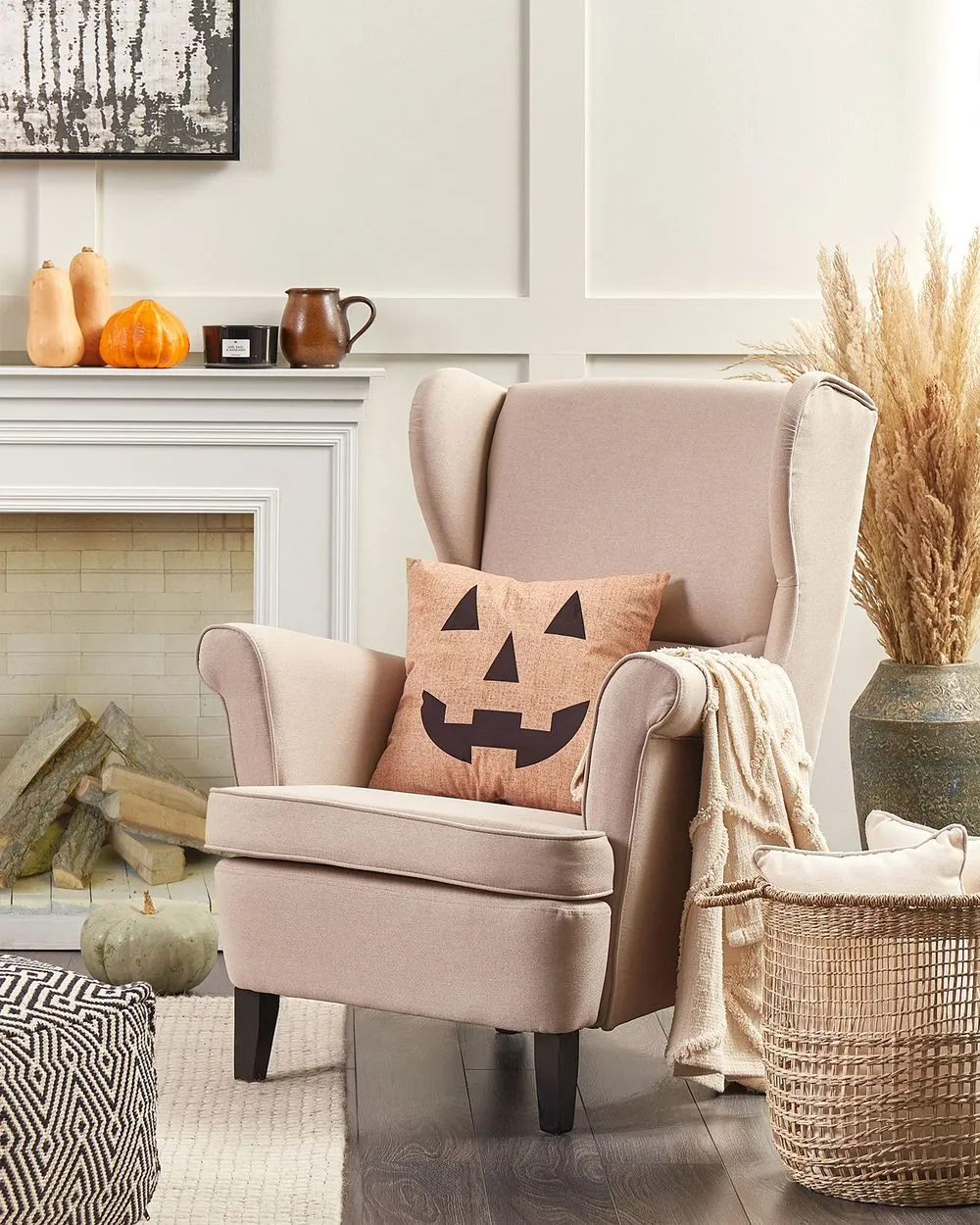 Poltrona Wingback ABSON Tessuto Beige chiaro