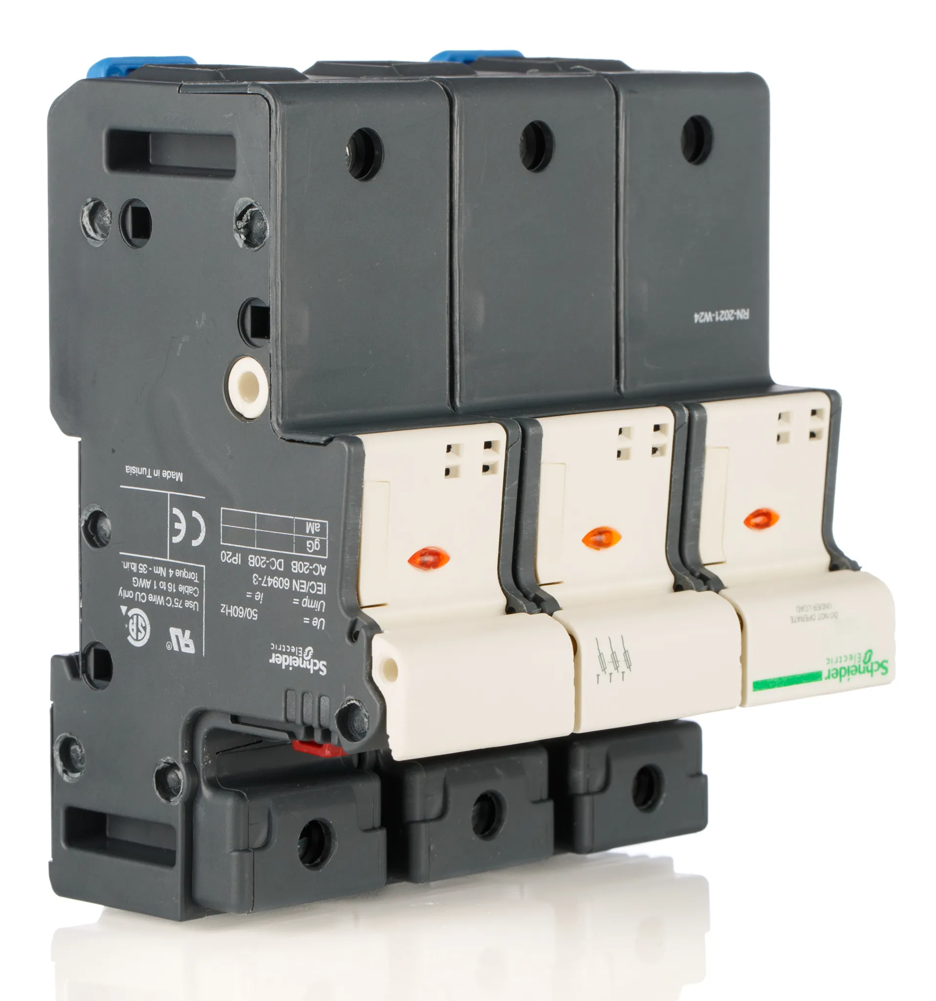 Portafusibili per montaggio su guida Schneider Electric 22 x 58mm, 3P, 125A, 690V ca, con indicatore