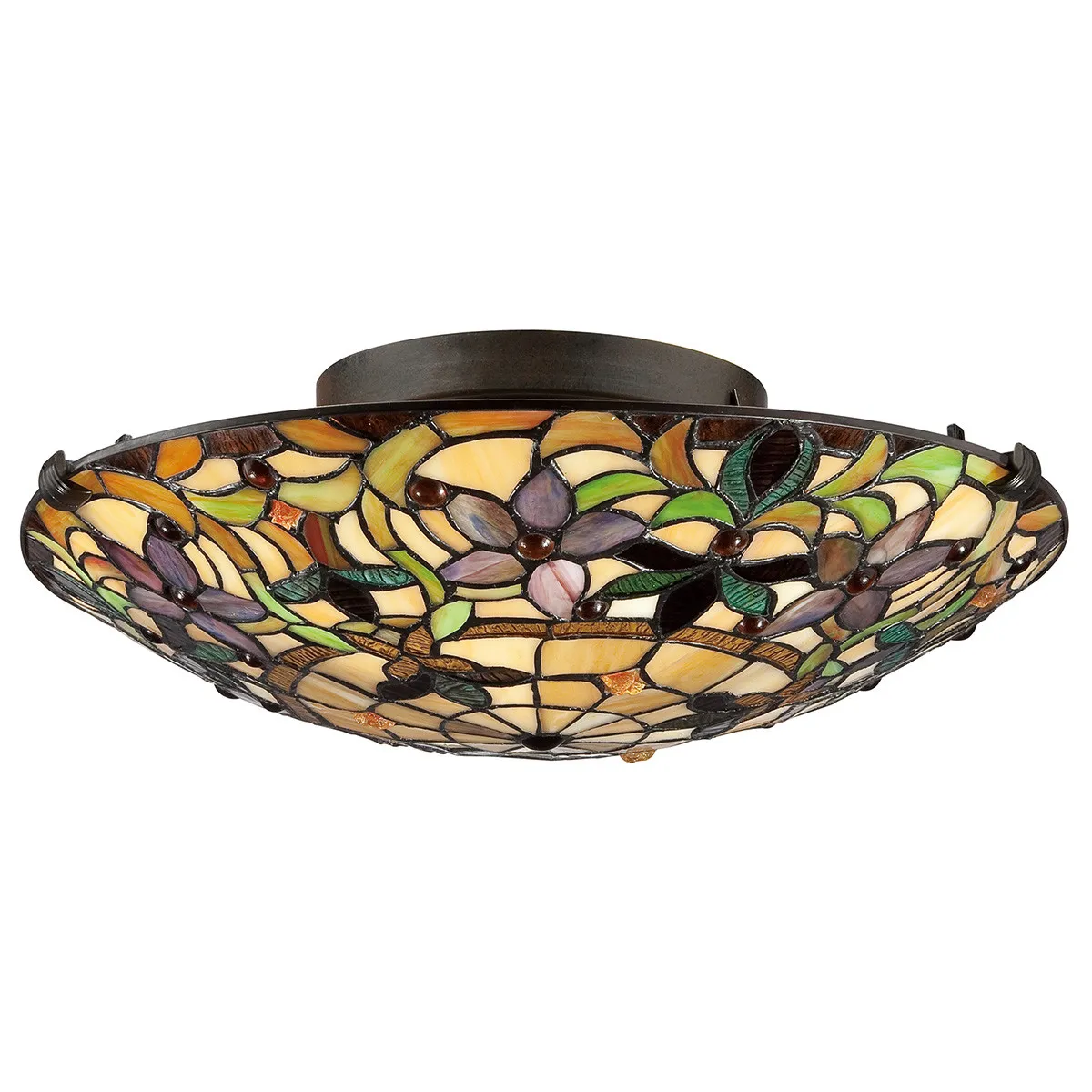 Quoizel  Plafoniera classica in metallo e diffusore rotondo in vetro tiffany con 2 luci Kami - 60W
