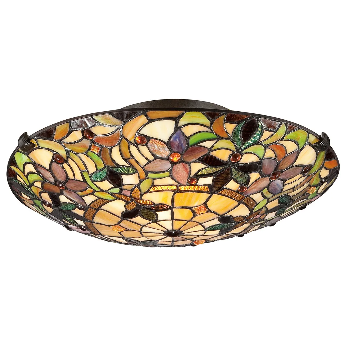 Quoizel  Plafoniera classica in metallo e diffusore rotondo in vetro tiffany con 2 luci Kami - 60W