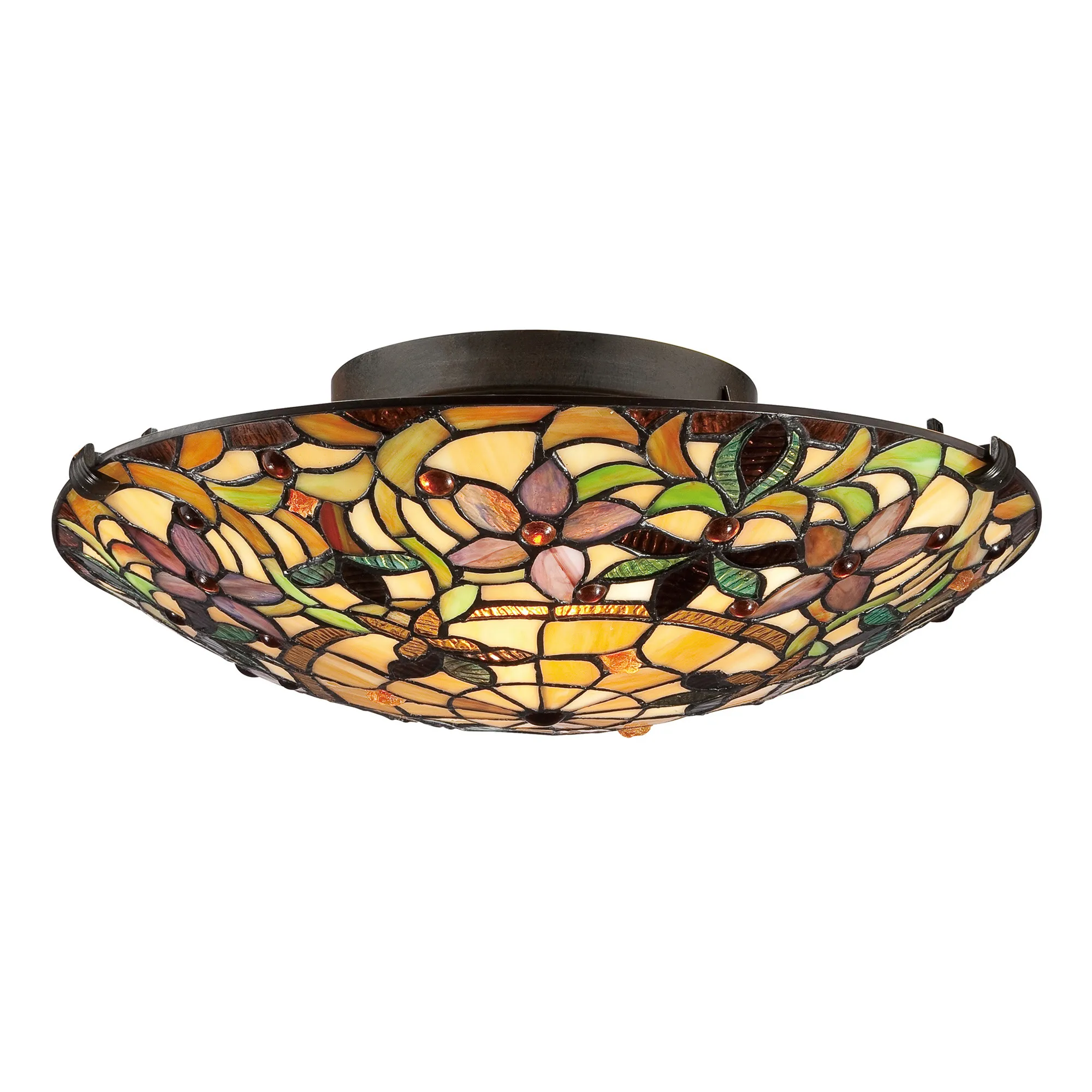 Quoizel  Plafoniera classica in metallo e diffusore rotondo in vetro tiffany con 2 luci Kami - 60W