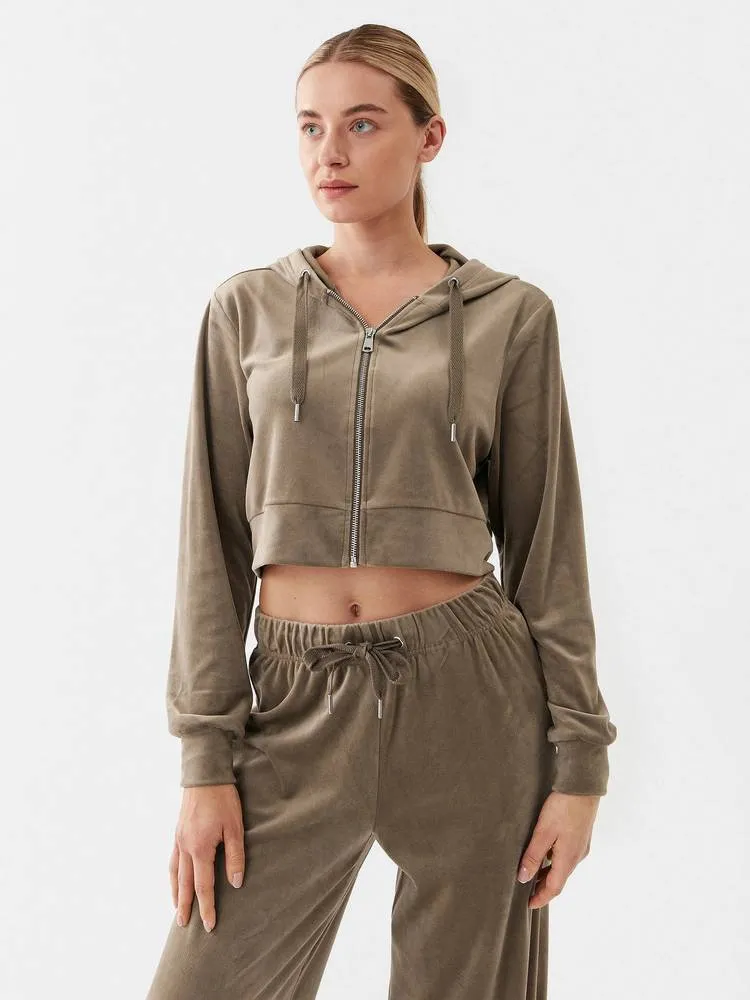 Rebel Cropped Zip Hood - Felpa Corta in Velluto