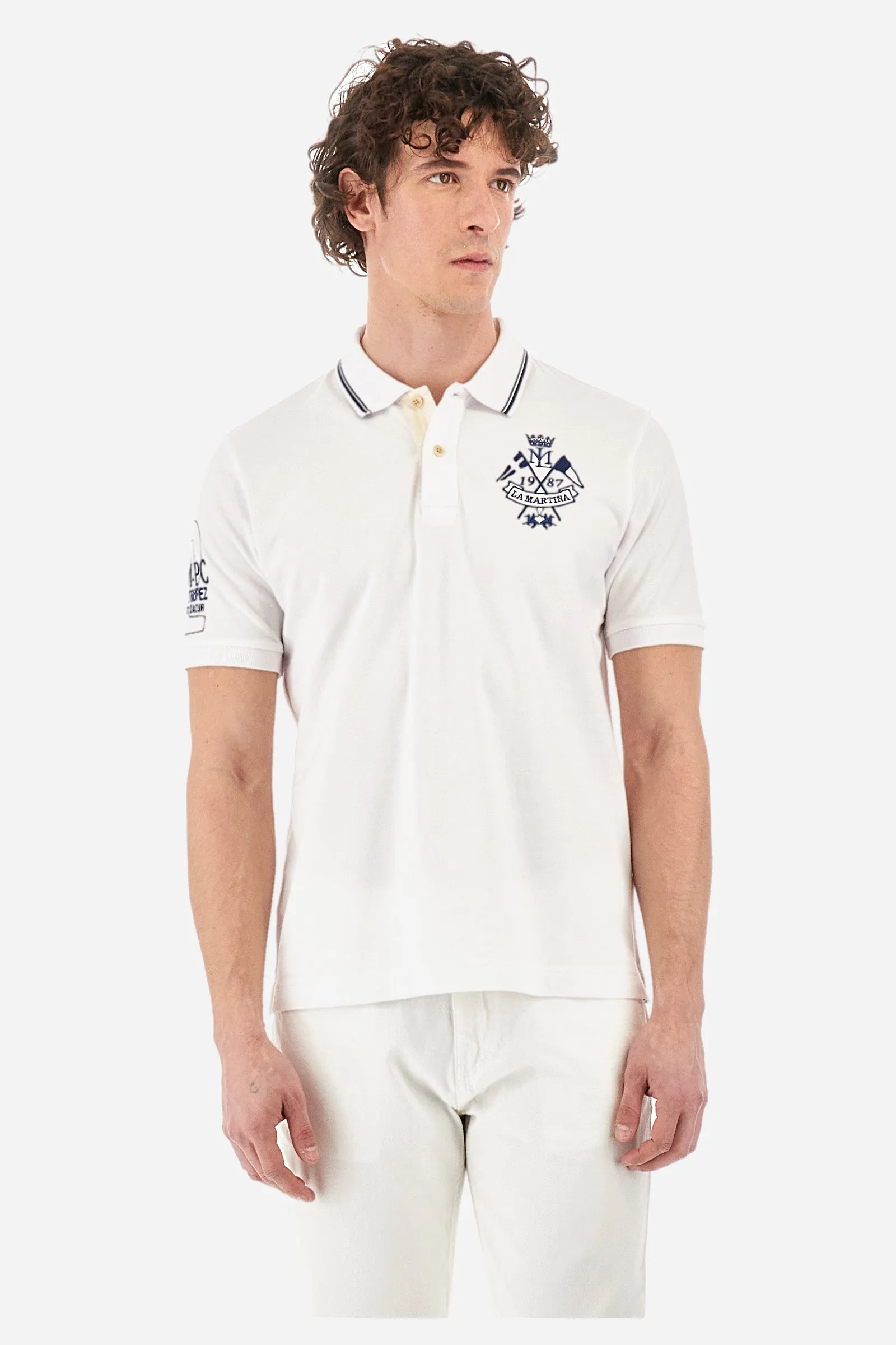 Regular-fit polo shirt in elasticated cotton - Yoshihiko