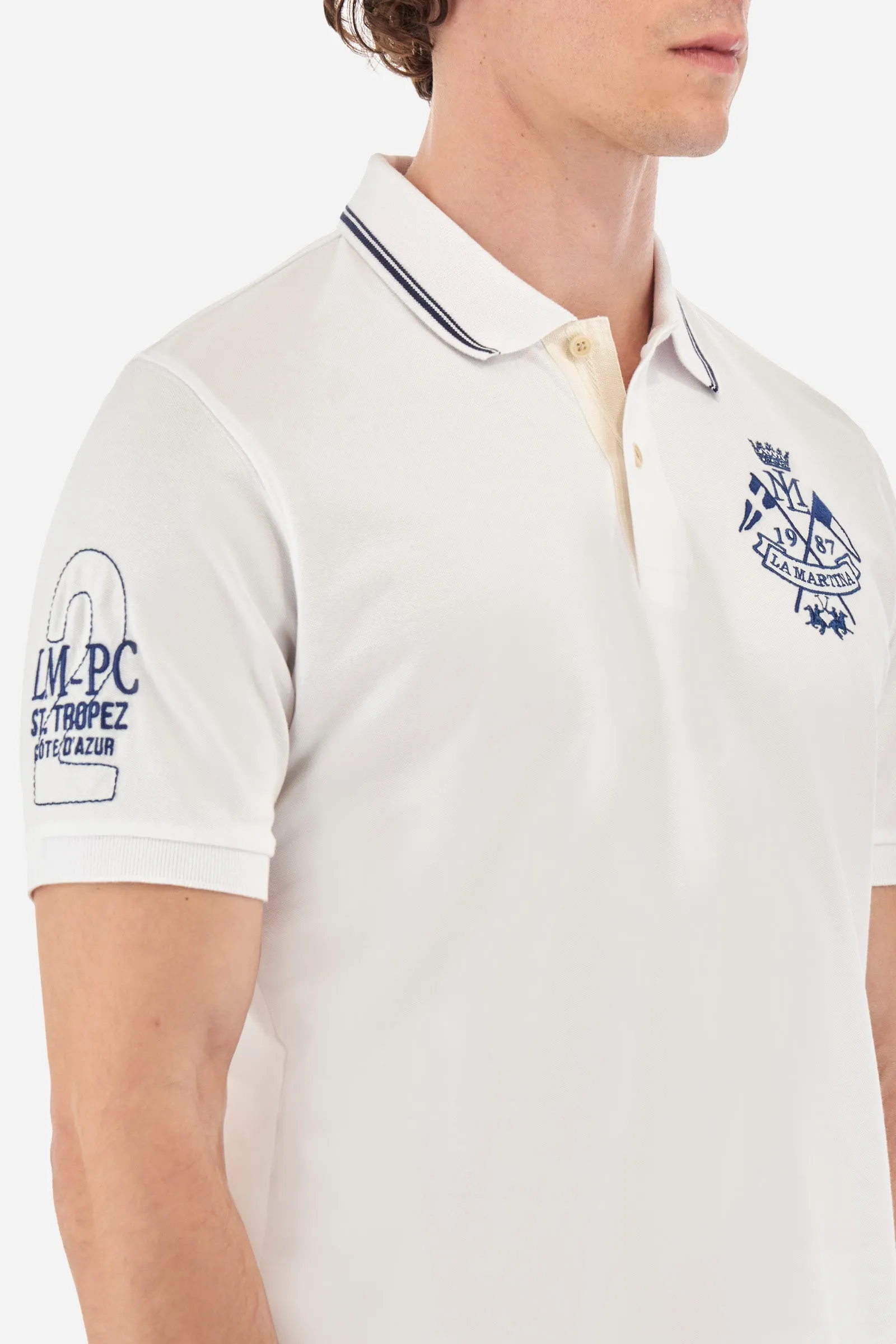Regular-fit polo shirt in elasticated cotton - Yoshihiko