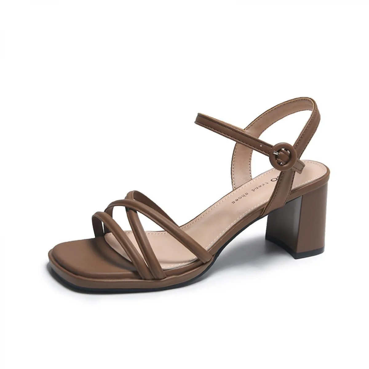 Sandali da donna Estate Nuove scarpe alte con tacco quadrato Sandali romani alla moda Pantofole da donna con punta aperta in bia