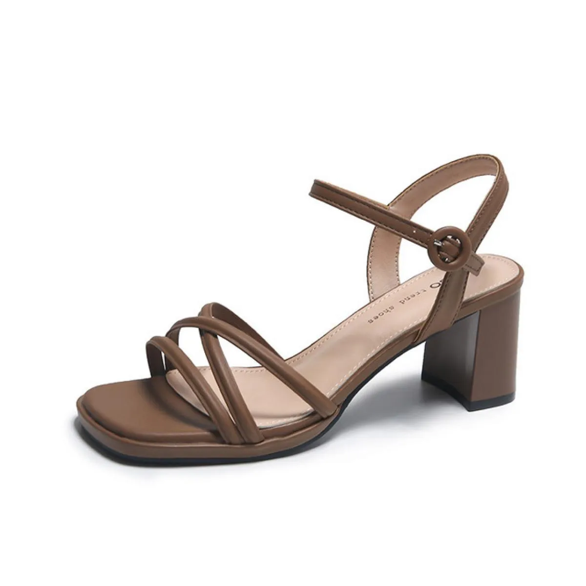 Sandali da donna Estate Nuove scarpe alte con tacco quadrato Sandali romani alla moda Pantofole da donna con punta aperta in bia