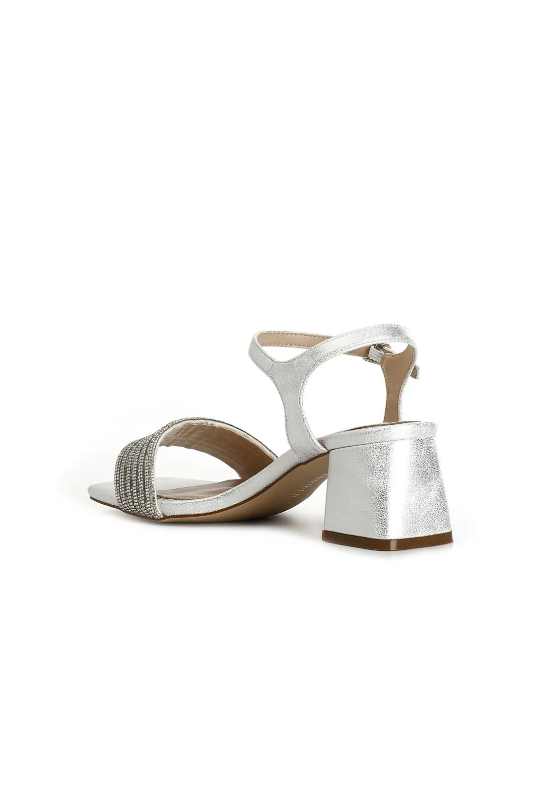 sandali gilda effetto laminato con fasce strass davanti argento