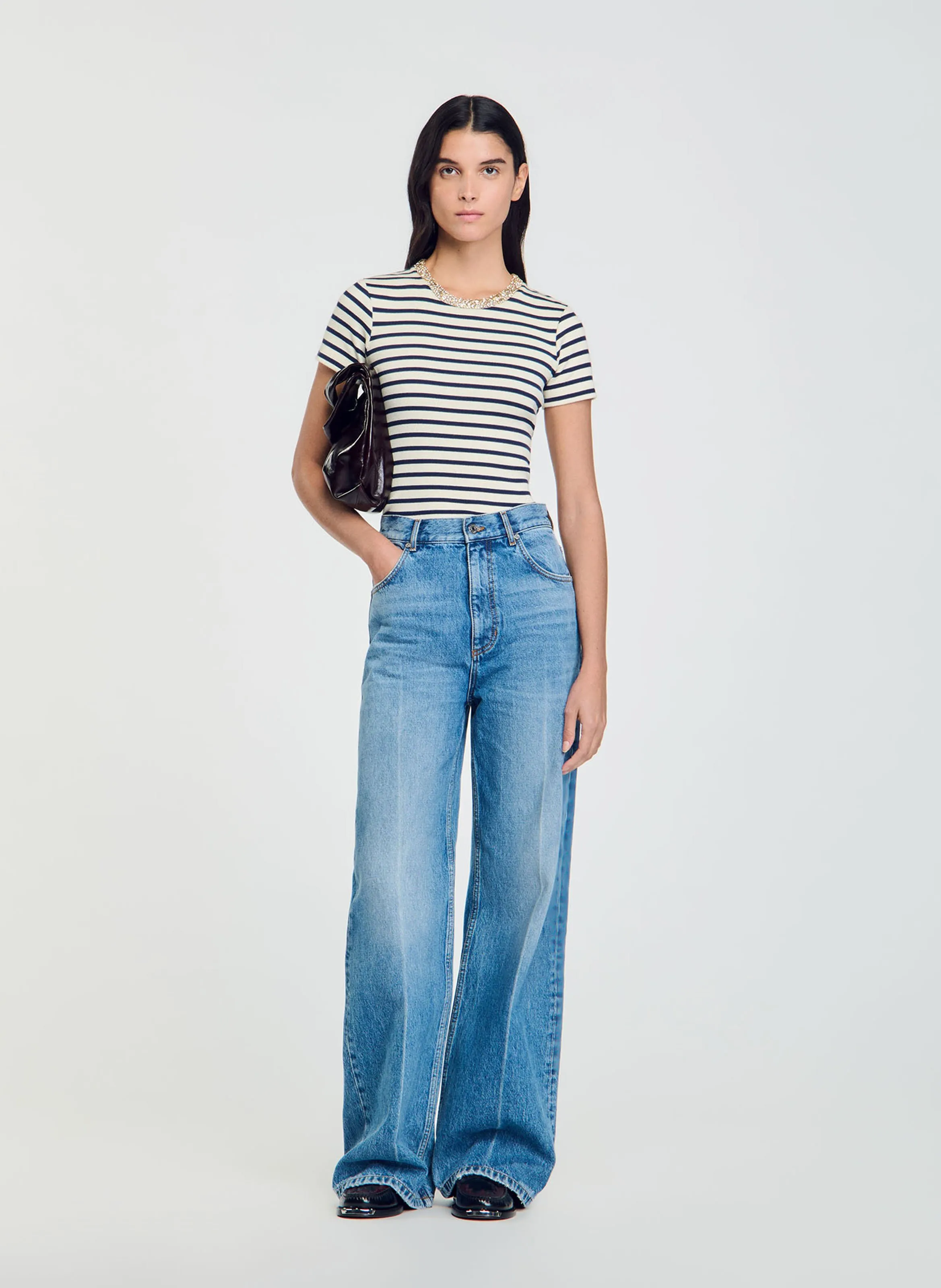  SANDRO   Maglietta aderente in cotone misto stampato | Blu