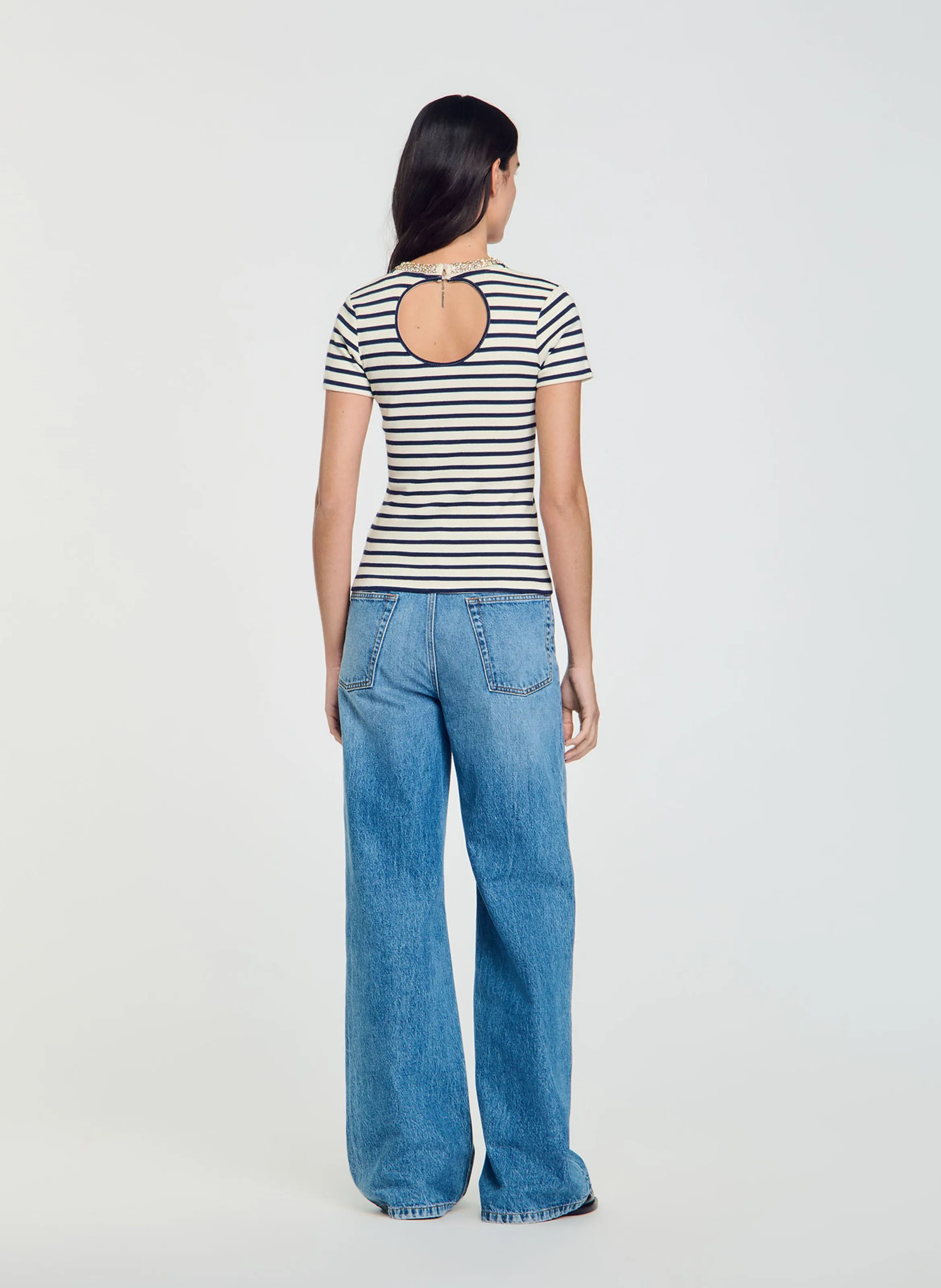  SANDRO   Maglietta aderente in cotone misto stampato | Blu