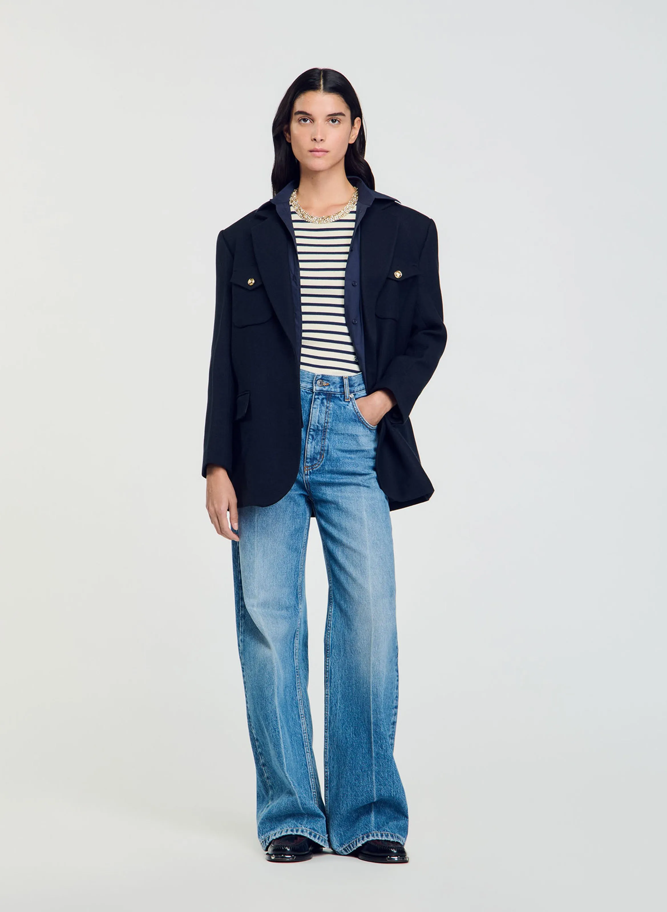  SANDRO   Maglietta aderente in cotone misto stampato | Blu