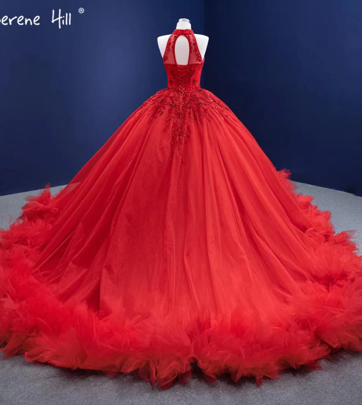 Serene Hill Red Ruffles Abiti da sposa di lusso con perline Abiti da sposa senza maniche con lacci Hm67324 Abiti da sposa su mis