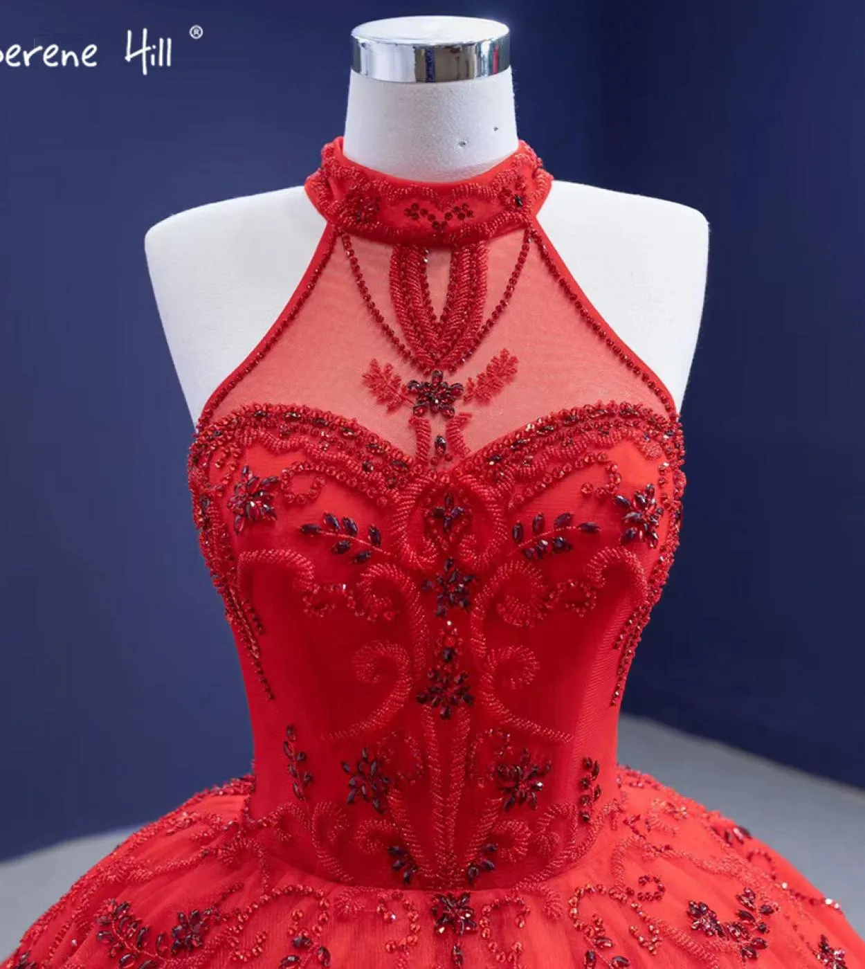 Serene Hill Red Ruffles Abiti da sposa di lusso con perline Abiti da sposa senza maniche con lacci Hm67324 Abiti da sposa su mis