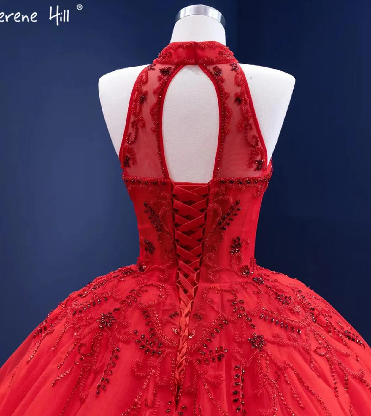 Serene Hill Red Ruffles Abiti da sposa di lusso con perline Abiti da sposa senza maniche con lacci Hm67324 Abiti da sposa su mis