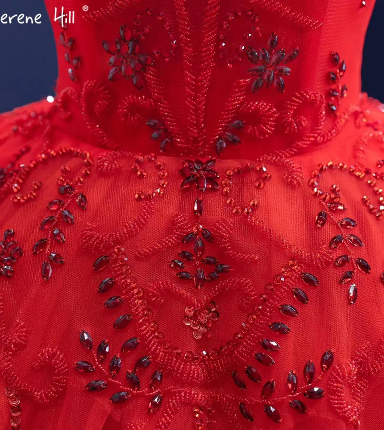 Serene Hill Red Ruffles Abiti da sposa di lusso con perline Abiti da sposa senza maniche con lacci Hm67324 Abiti da sposa su mis