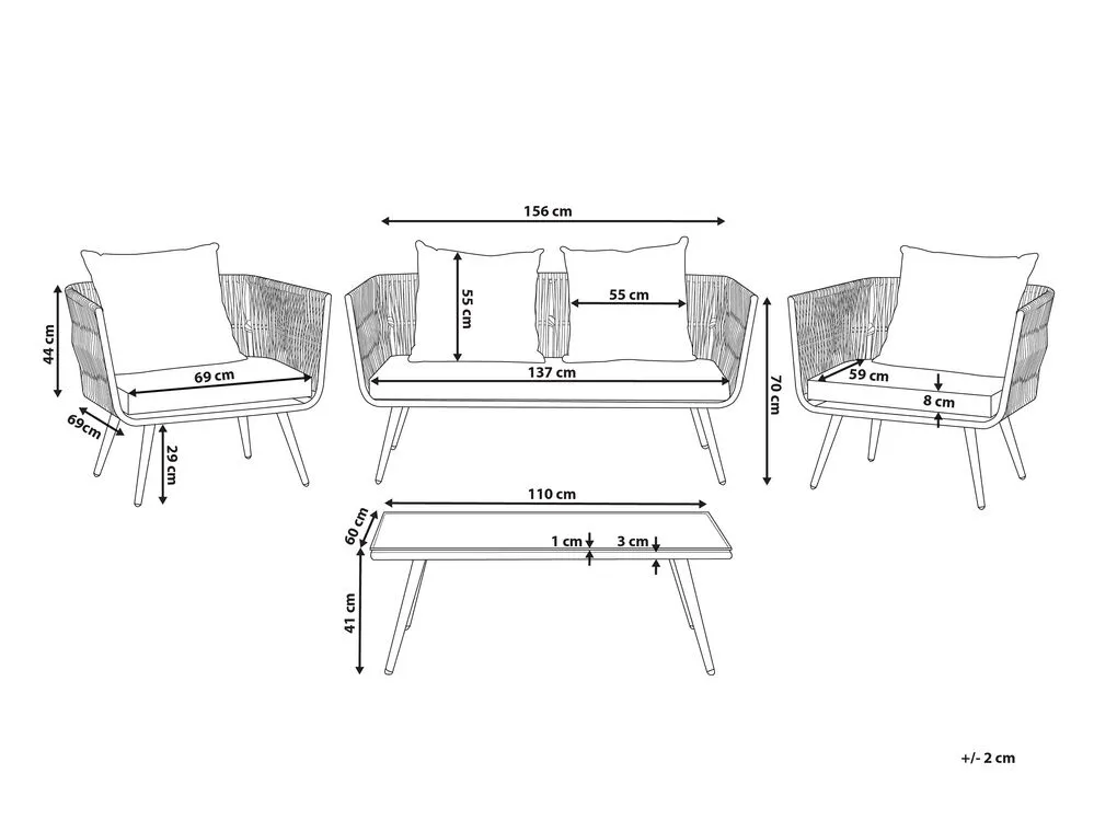 Set da giardino con tavolo 4 posti RAGUSA Bianco sporco
