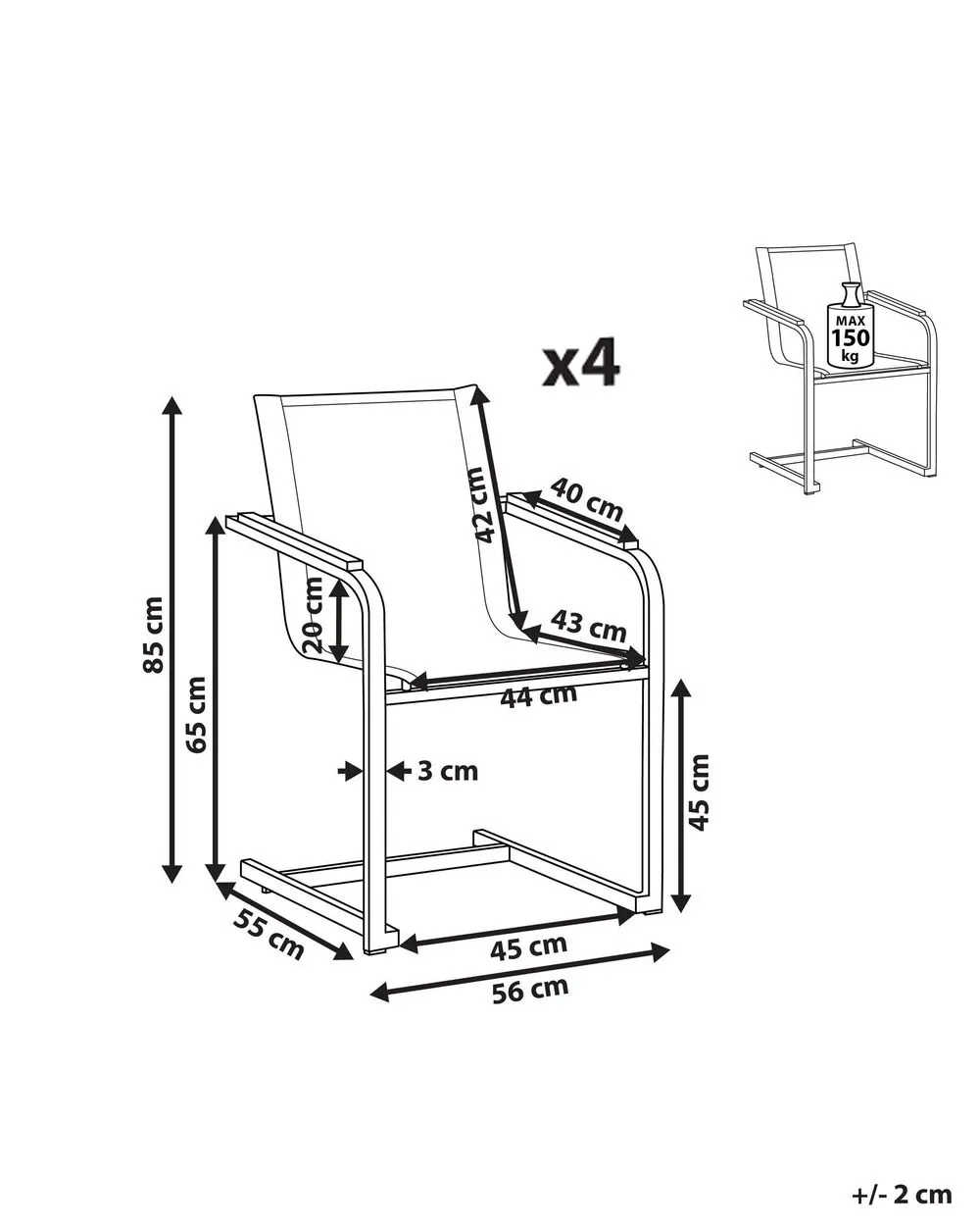 Set of 4 Garden Chairs COSOLETO Stainless Steel Beige