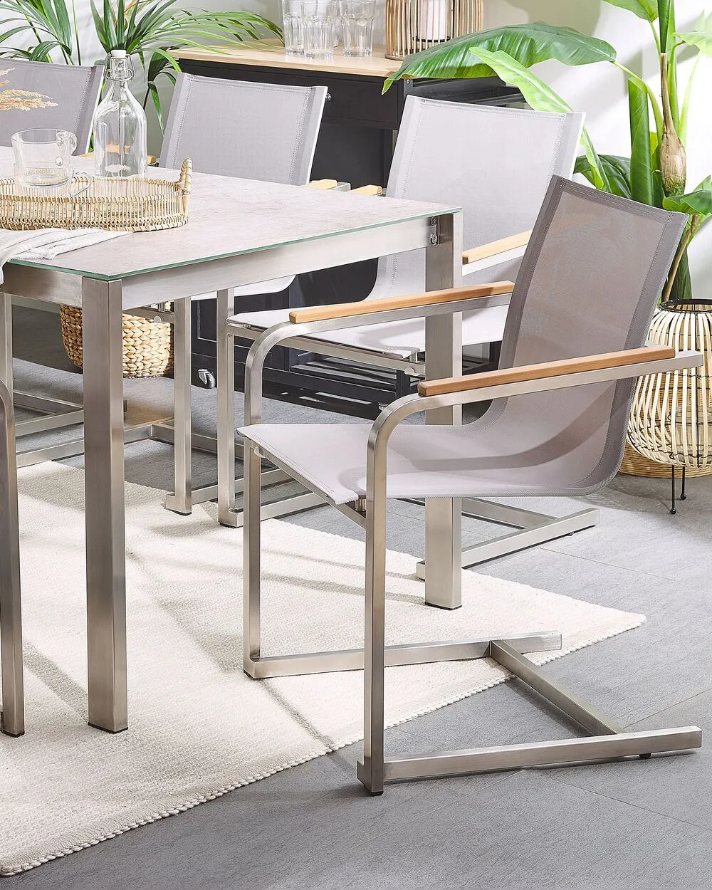 Set of 4 Garden Chairs COSOLETO Stainless Steel Beige