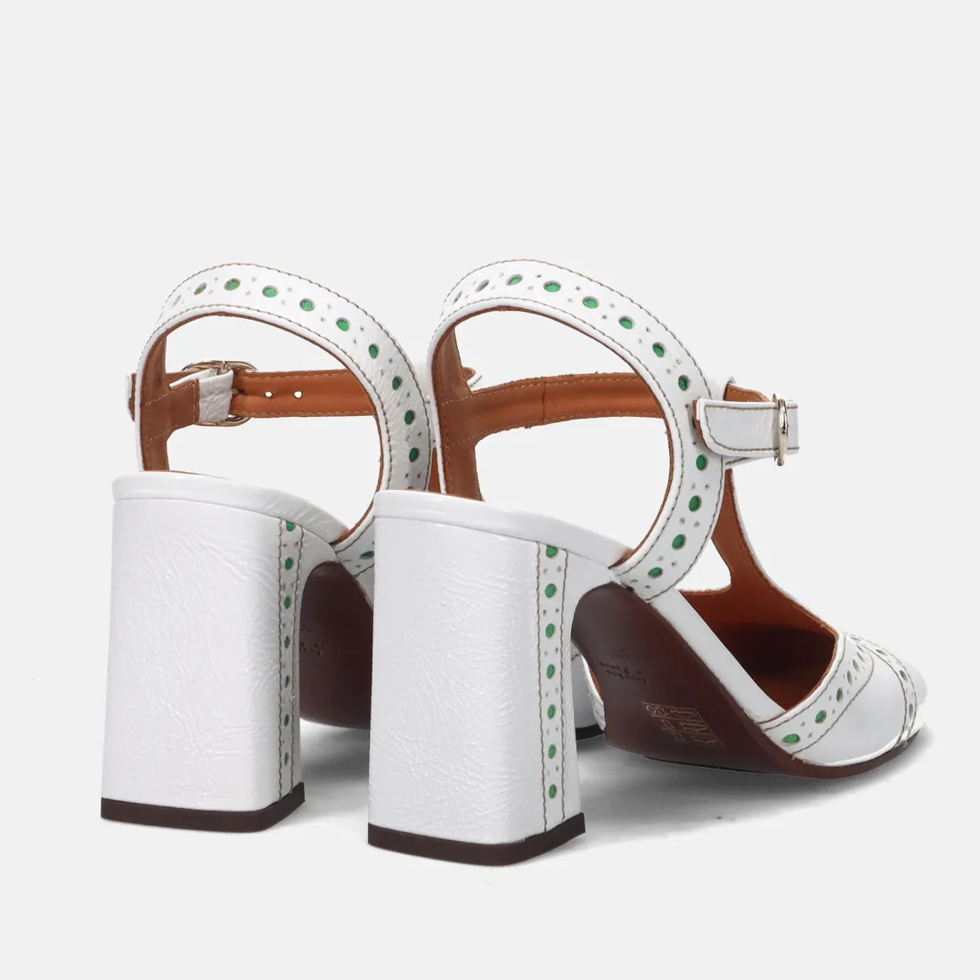 Slingback Chie Mihara Mira bianca e verde in pelle lucida
