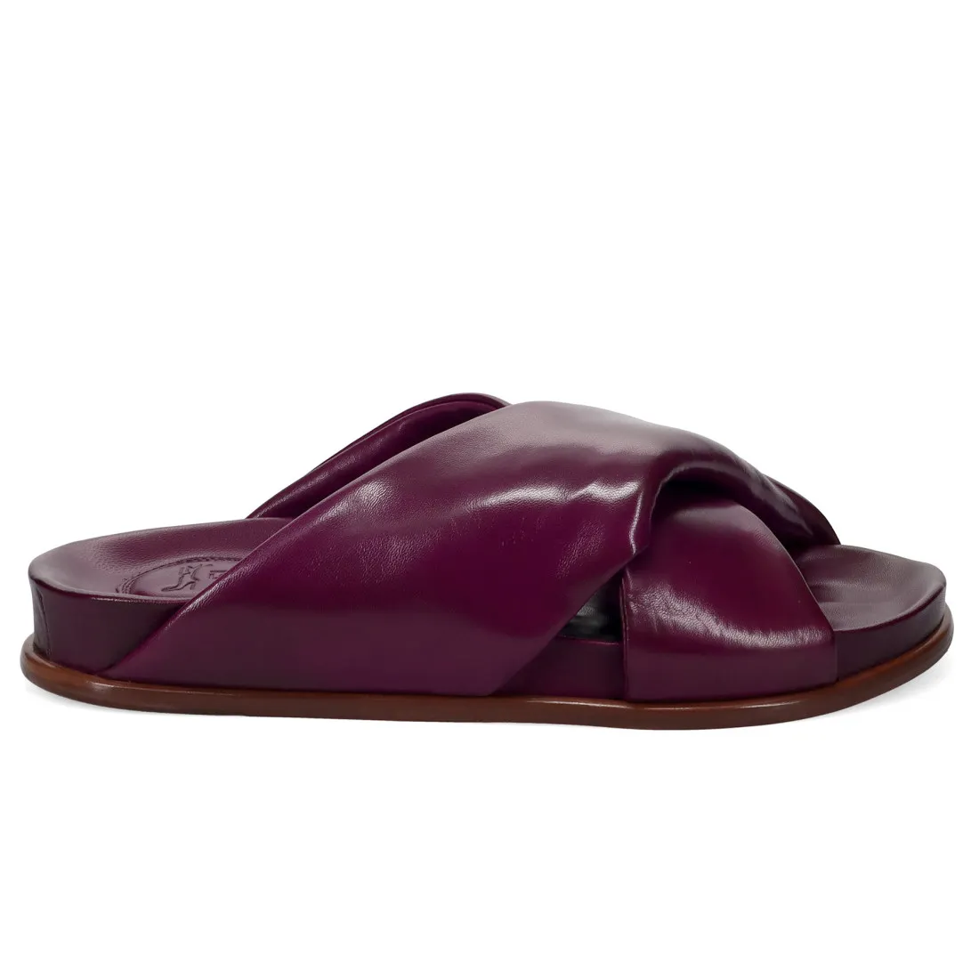 Slipper da donna Lorenzo Masiero in nappa imbottita viola con morbido plantare