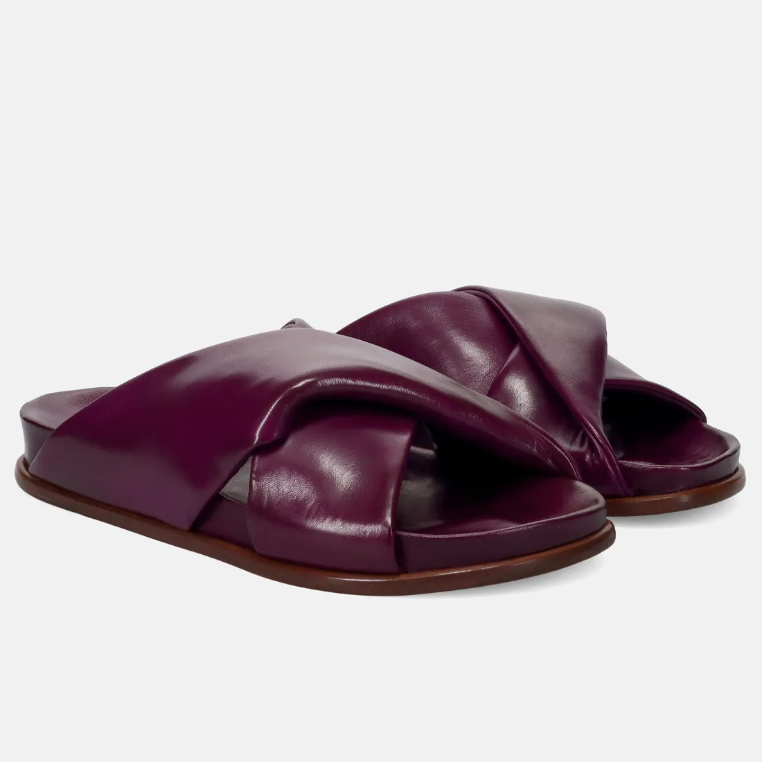 Slipper da donna Lorenzo Masiero in nappa imbottita viola con morbido plantare