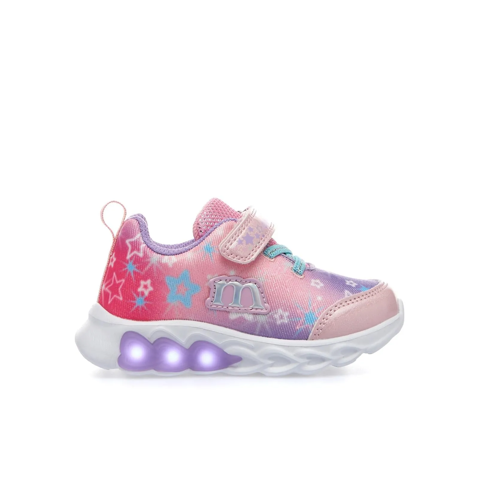 Sneakers rosa con strappo e maxi suola con lucine