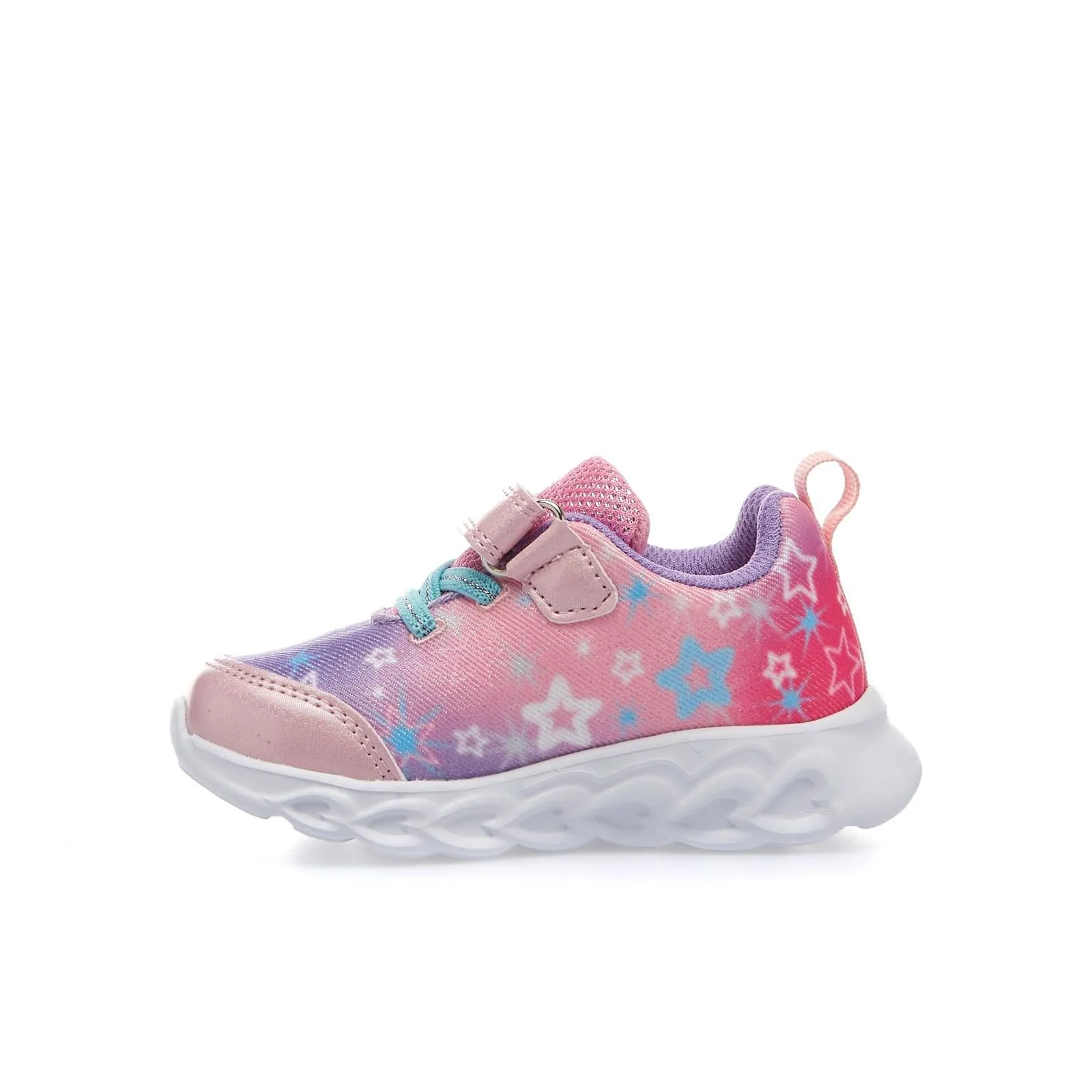 Sneakers rosa con strappo e maxi suola con lucine