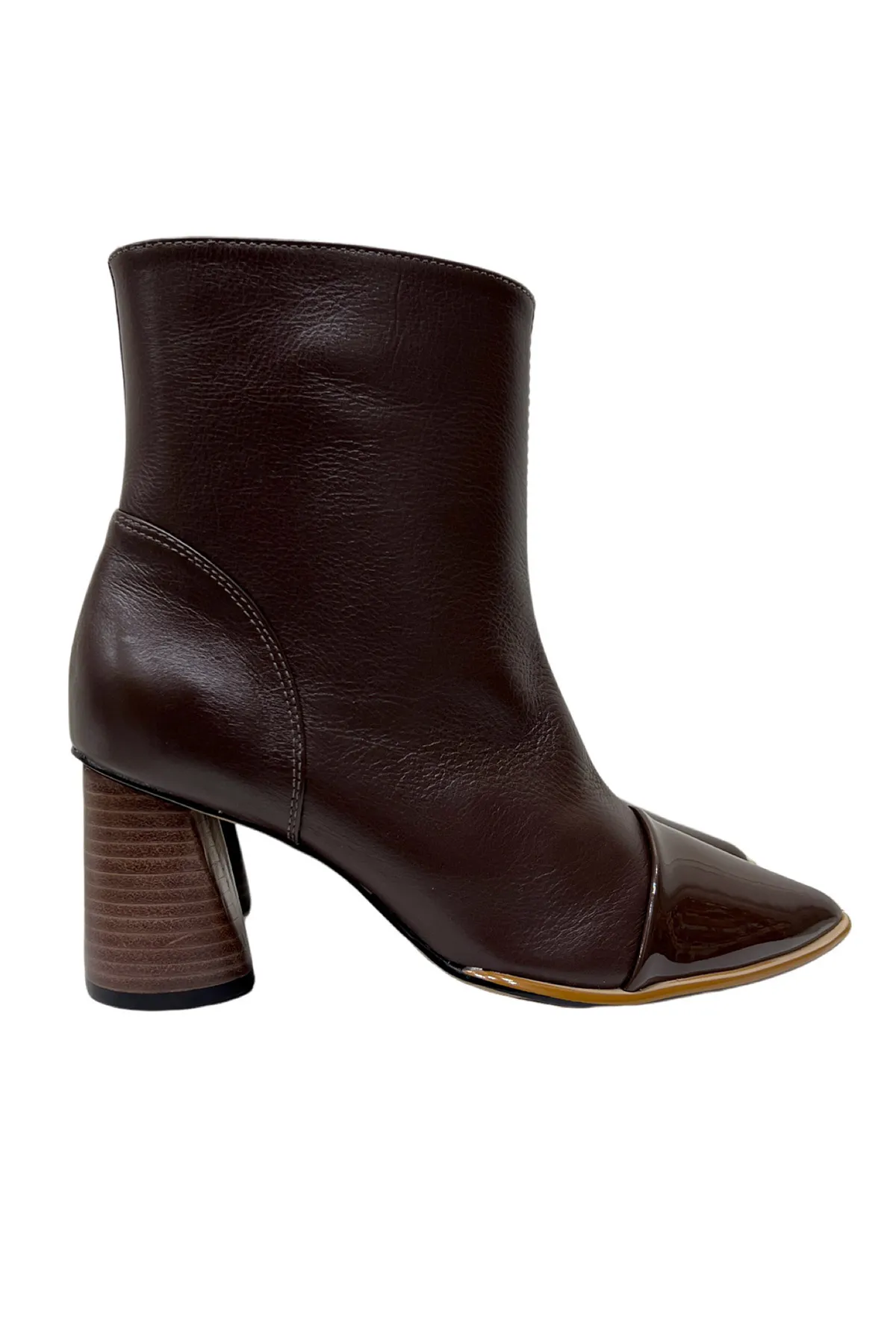 Stivaletto donna in pelle punta vernice lucida e tacco comodo 7 cm in legno suola antiscivolo