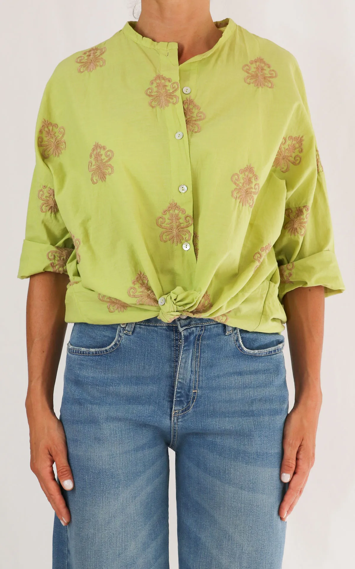 SUSYMIX – Camicia coreana ricamo – KIWI