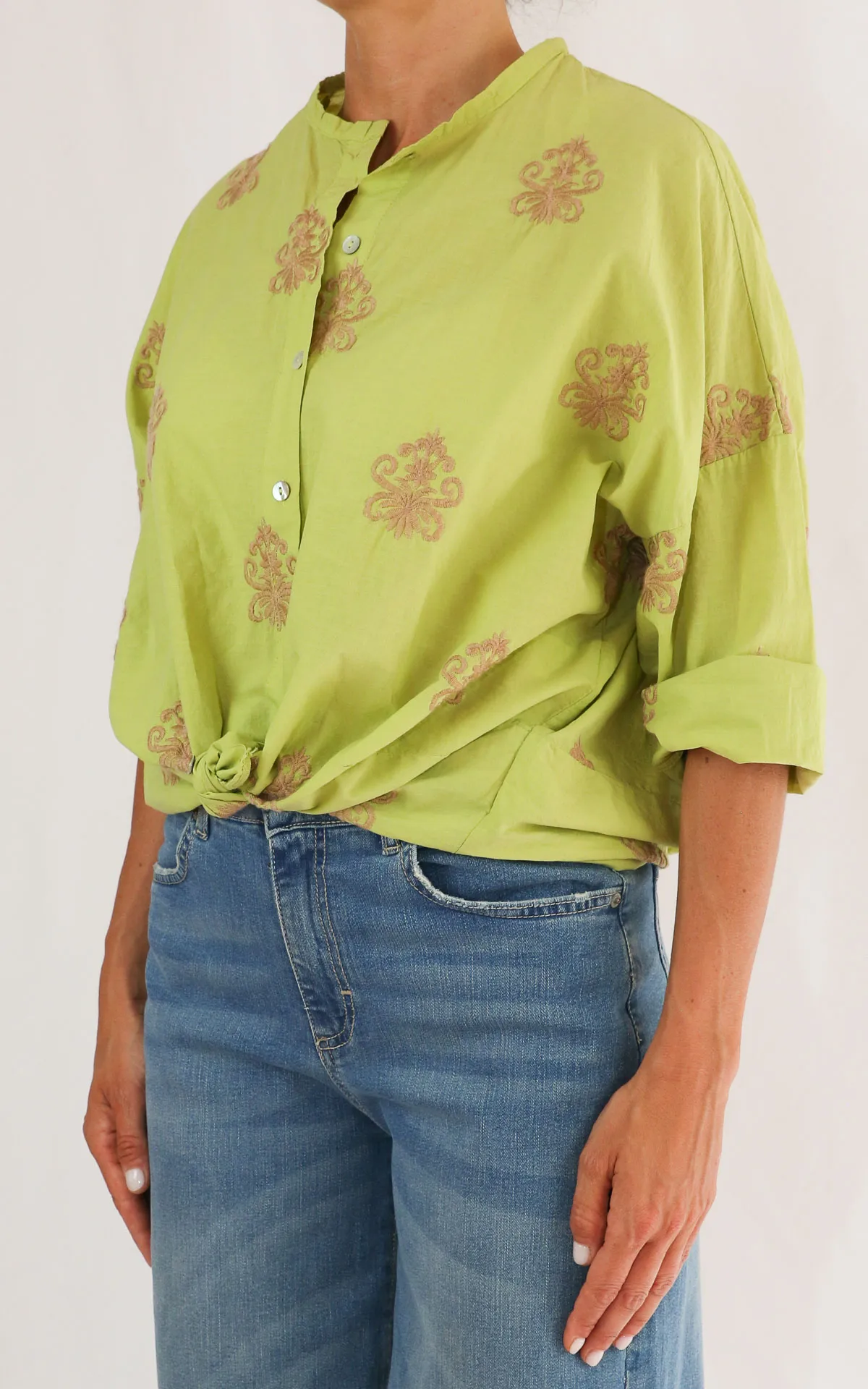 SUSYMIX – Camicia coreana ricamo – KIWI