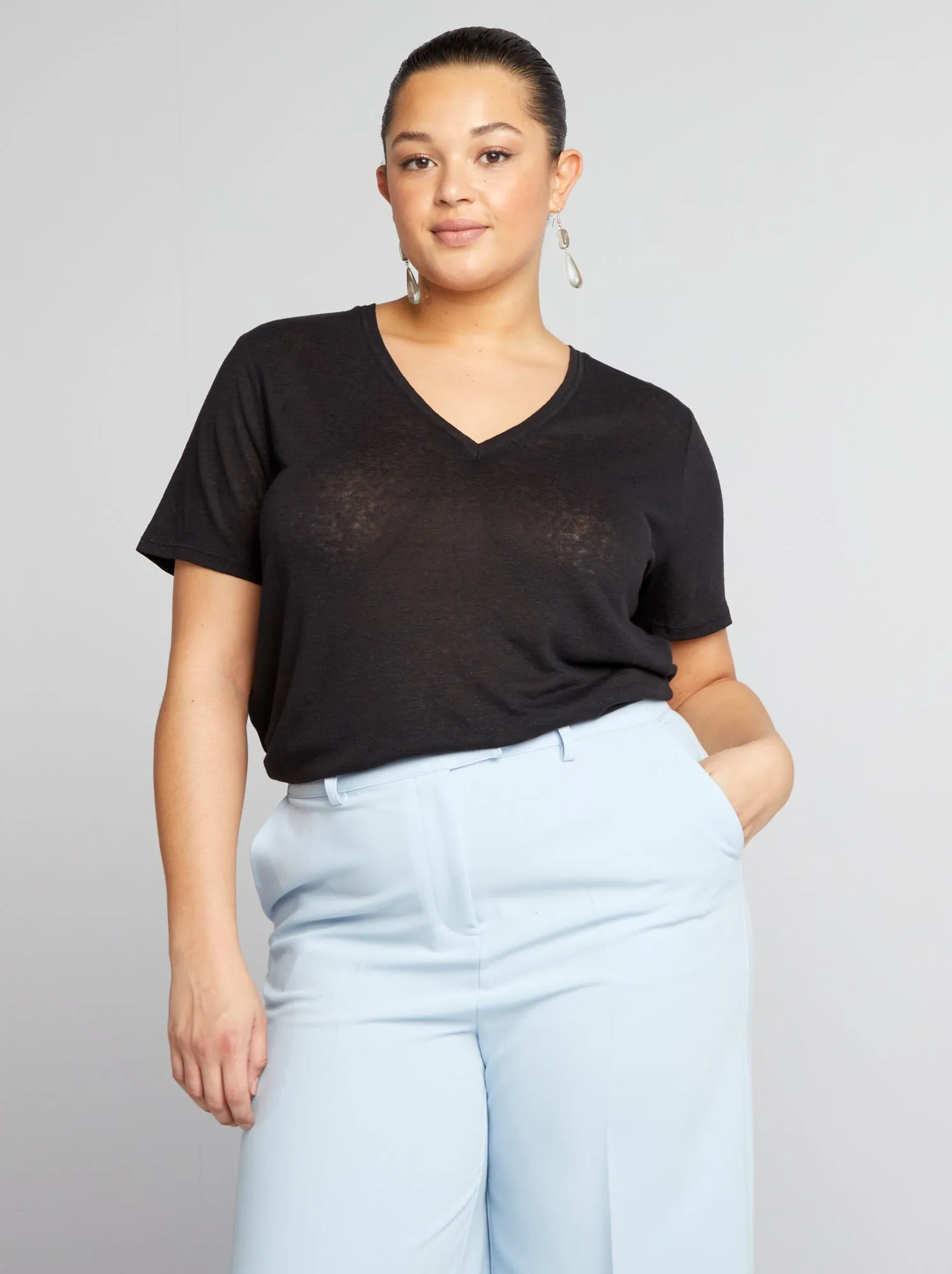 T-shirt in lino morbida - nero