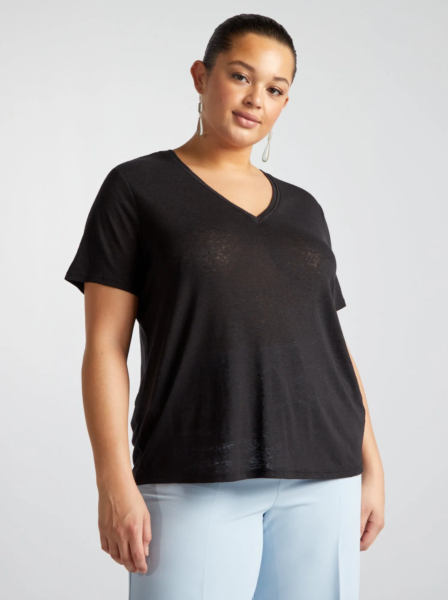 T-shirt in lino morbida - nero