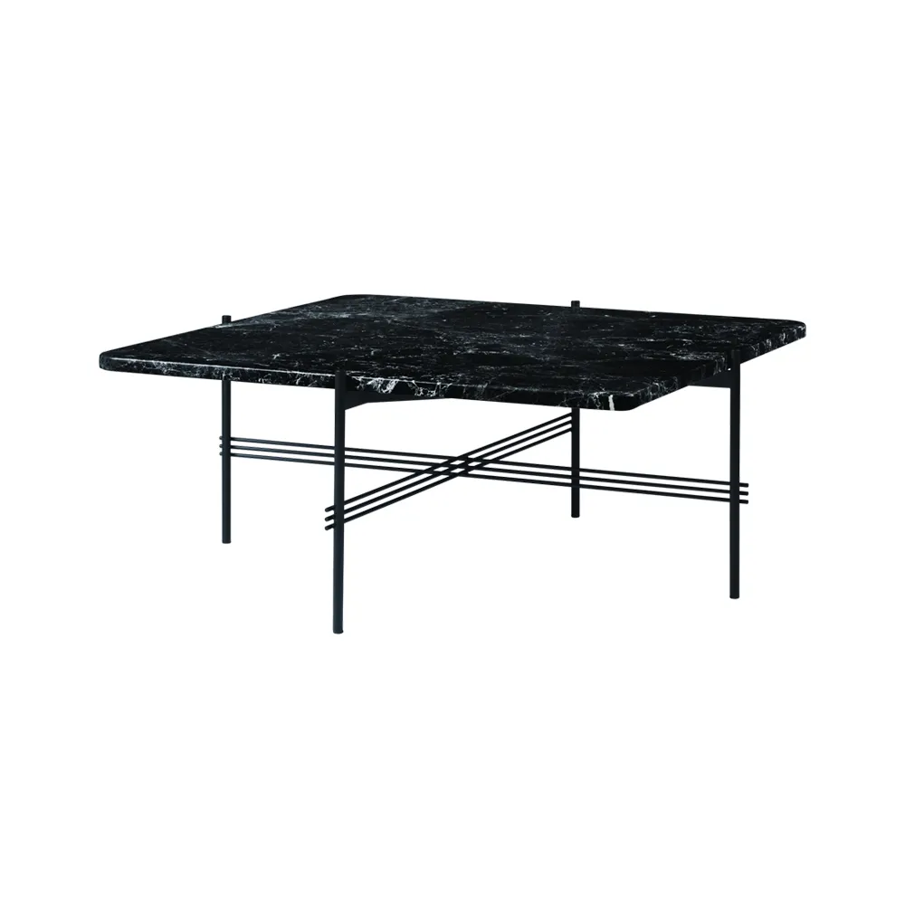 Tavolino TS Square.iq{font-size:18px}marmo nero Marquina, 80x80 cm, base nera