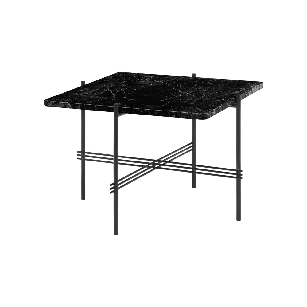 Tavolino TS Square.iq{font-size:18px}marmo nero Marquina, 80x80 cm, base nera