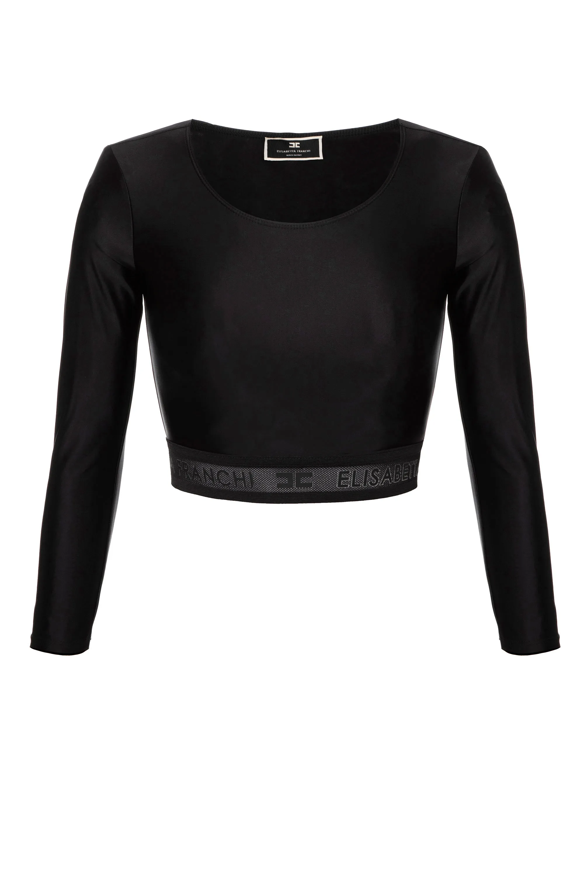 Top in lycra lucida a girocollo con maniche a ¾
